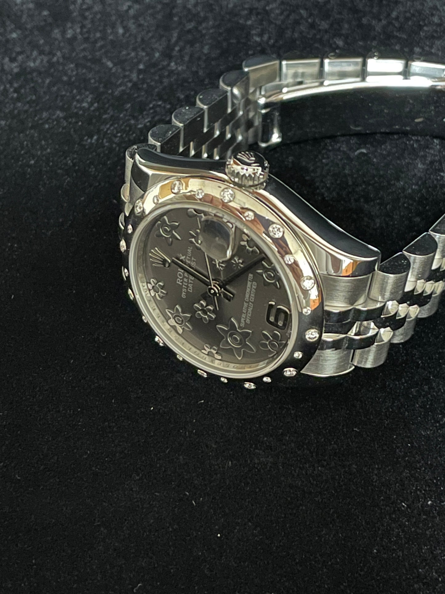 2013 Rolex Datejust 178344 Grey Floral Dial Diamond Bezel SS Jubilee Papers 31mm