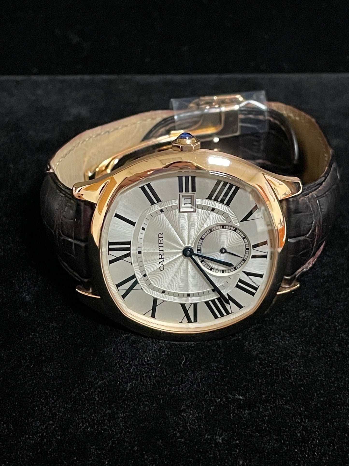 Cartier Drive 3651 White Roman Dial 18kt Rose Gold WGNM0003 Leather Strap 42mm