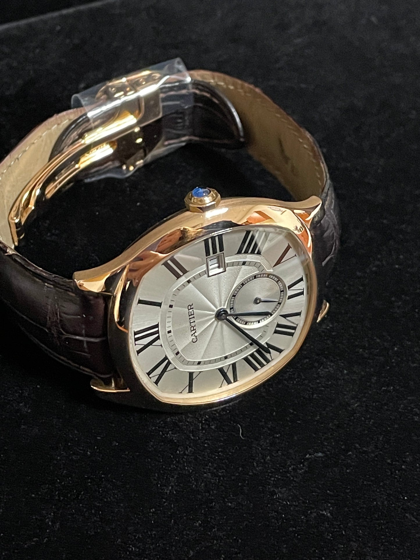 Cartier Drive 3651 White Roman Dial 18kt Rose Gold WGNM0003 Leather Strap 42mm