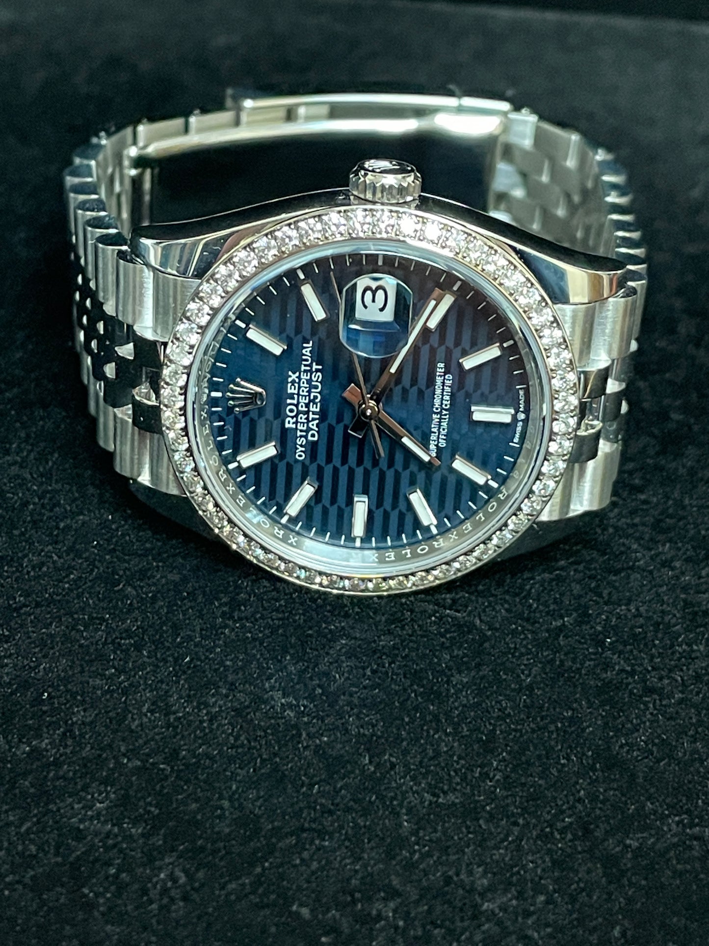 2022 Rolex Datejust 126284rbr Blue Motif Dial Diamond Bezel Jubilee W Paper 36mm