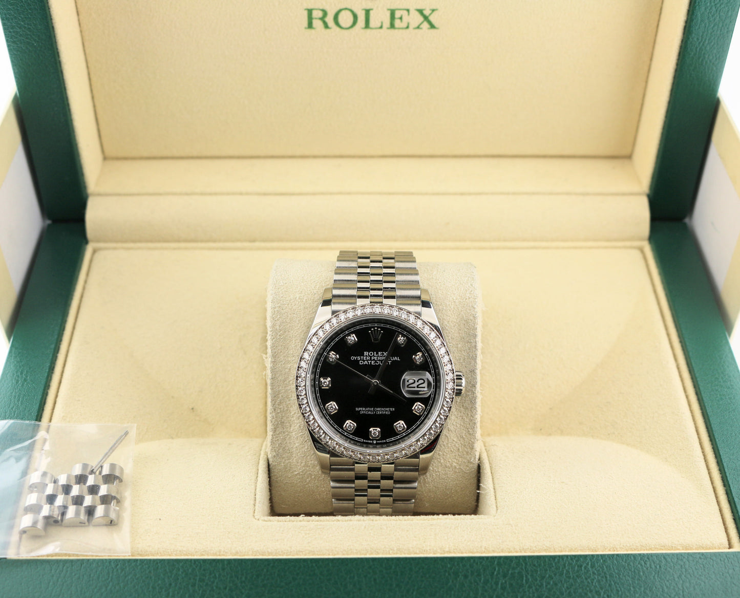 2020 Rolex Datejust 126284RBR Black Diamond Dial and Bezel SS Jubilee 36mm