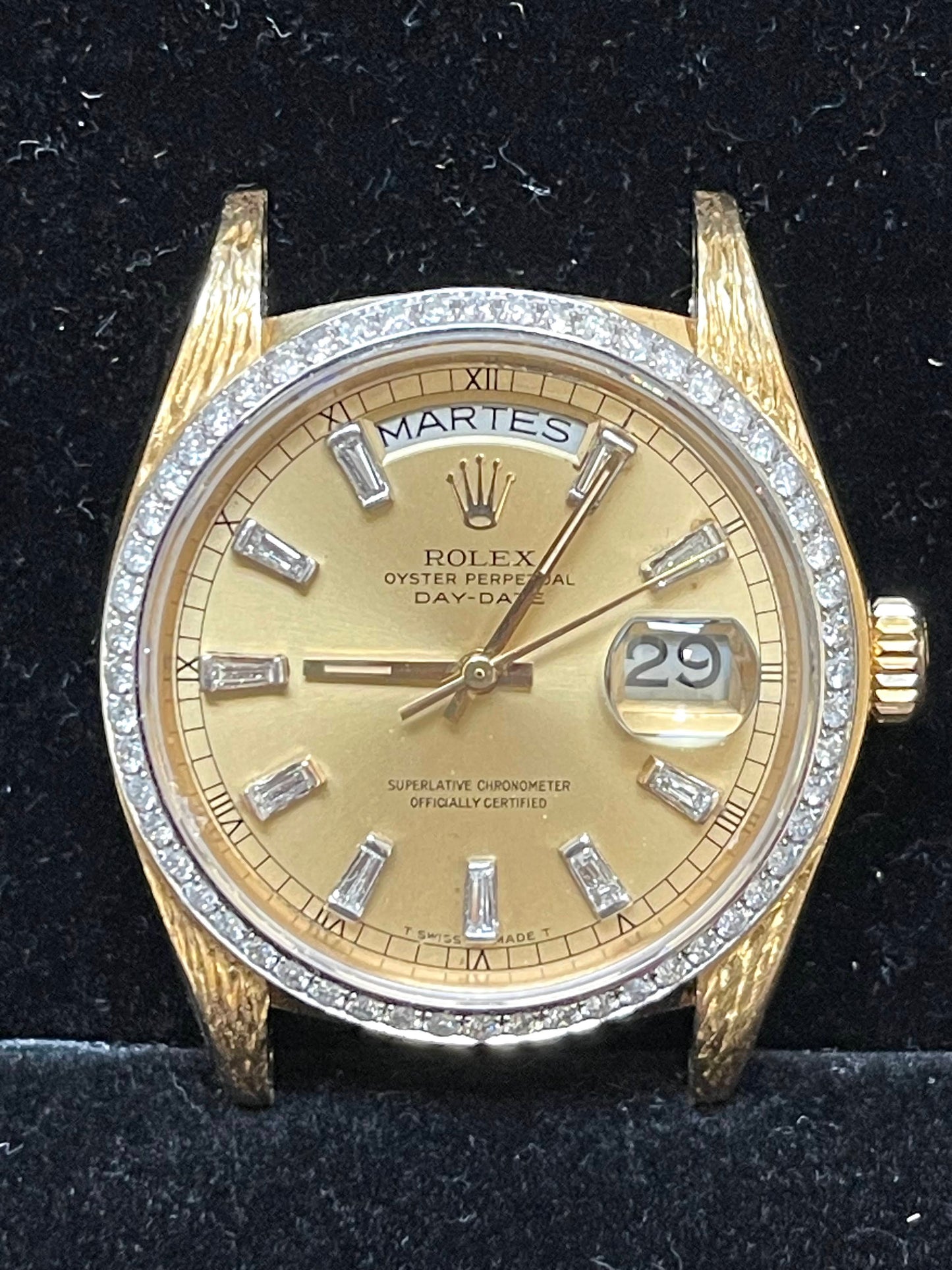 1979 Rolex Day-Date 18038 Champagne Diamond Dial +Bezel Spanish Wheel 36mm