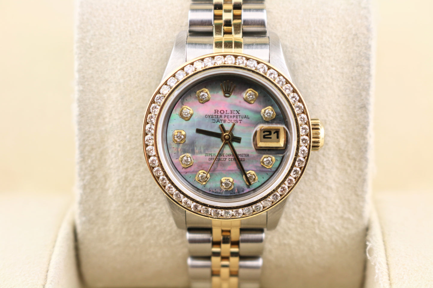 Rolex Ladies Datejust 69173 Tahitian MOP Diamond Dial + Bezel TT Jubilee 26mm