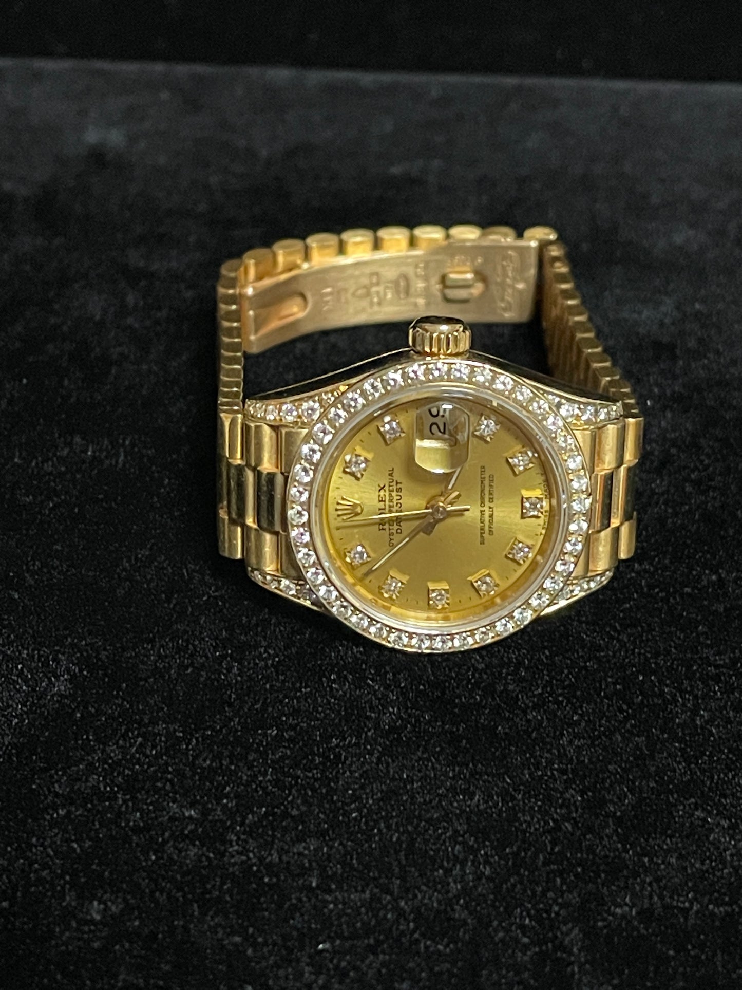 Rolex Ladies Datejust 69238 Champ Diamond Dial, Bezel lugs 18kt President 26mm