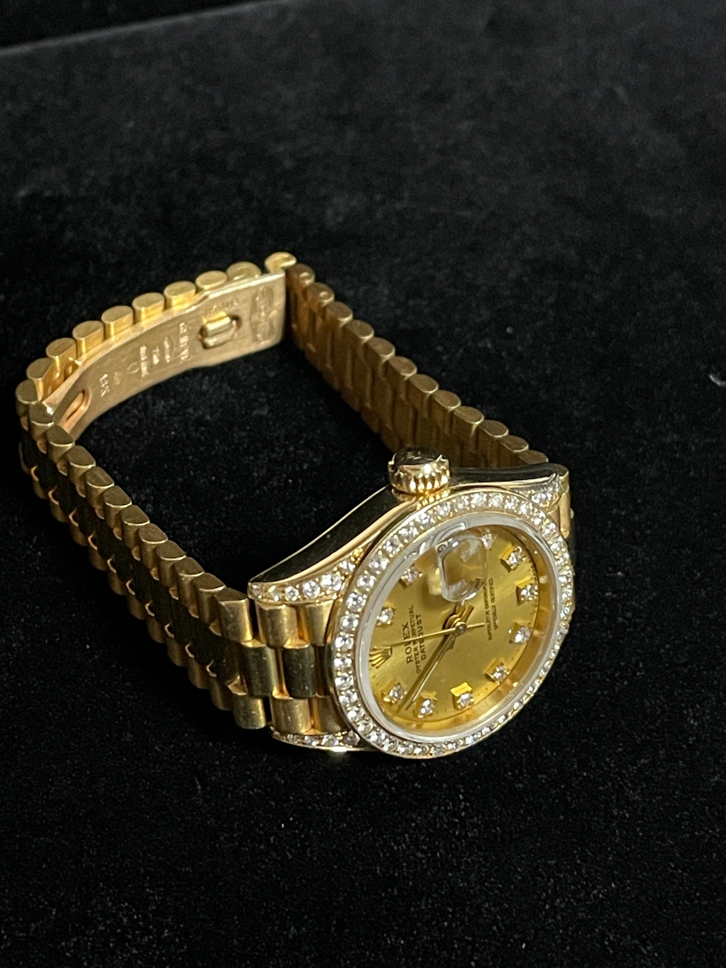 Rolex Ladies Datejust 69238 Champ Diamond Dial, Bezel lugs 18kt President 26mm