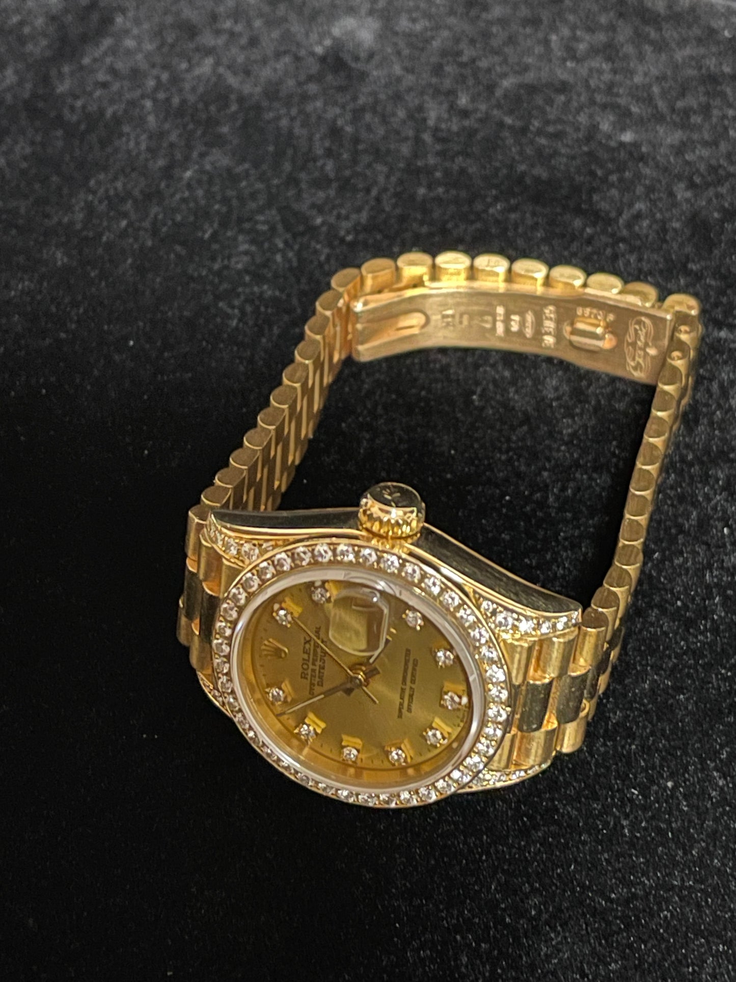 Rolex Ladies Datejust 69238 Champ Diamond Dial, Bezel lugs 18kt President 26mm