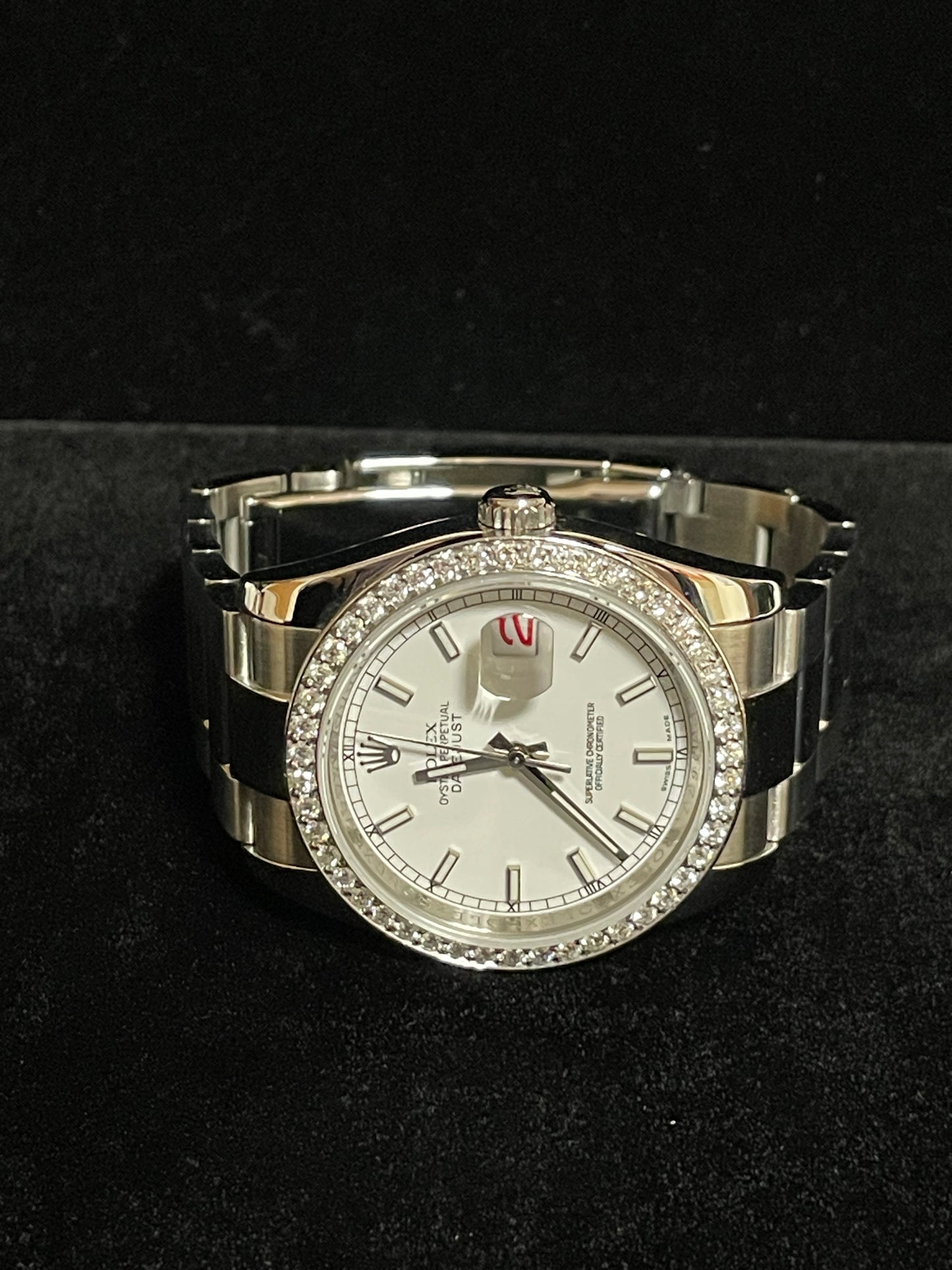 2009 Rolex Datejust 116200 White Dial Diamond Bezel Roulette SS Oyster 36mm