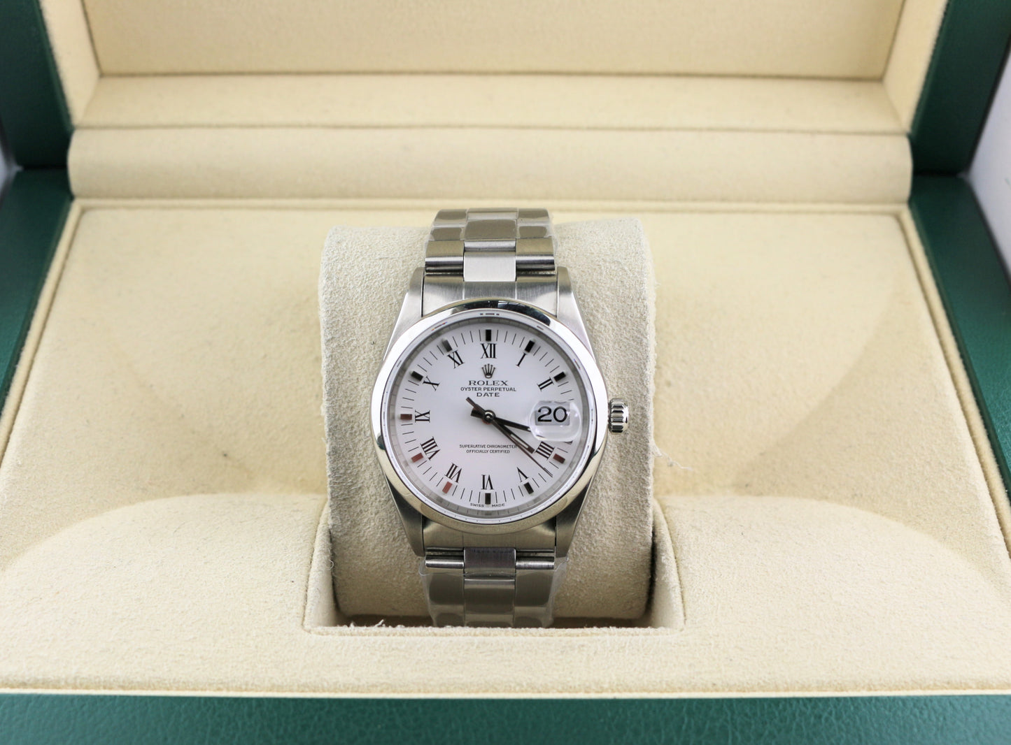 1996 Rolex Date 15200 White Roman Dial SS Oyster No Holes Case No Papers 34mm