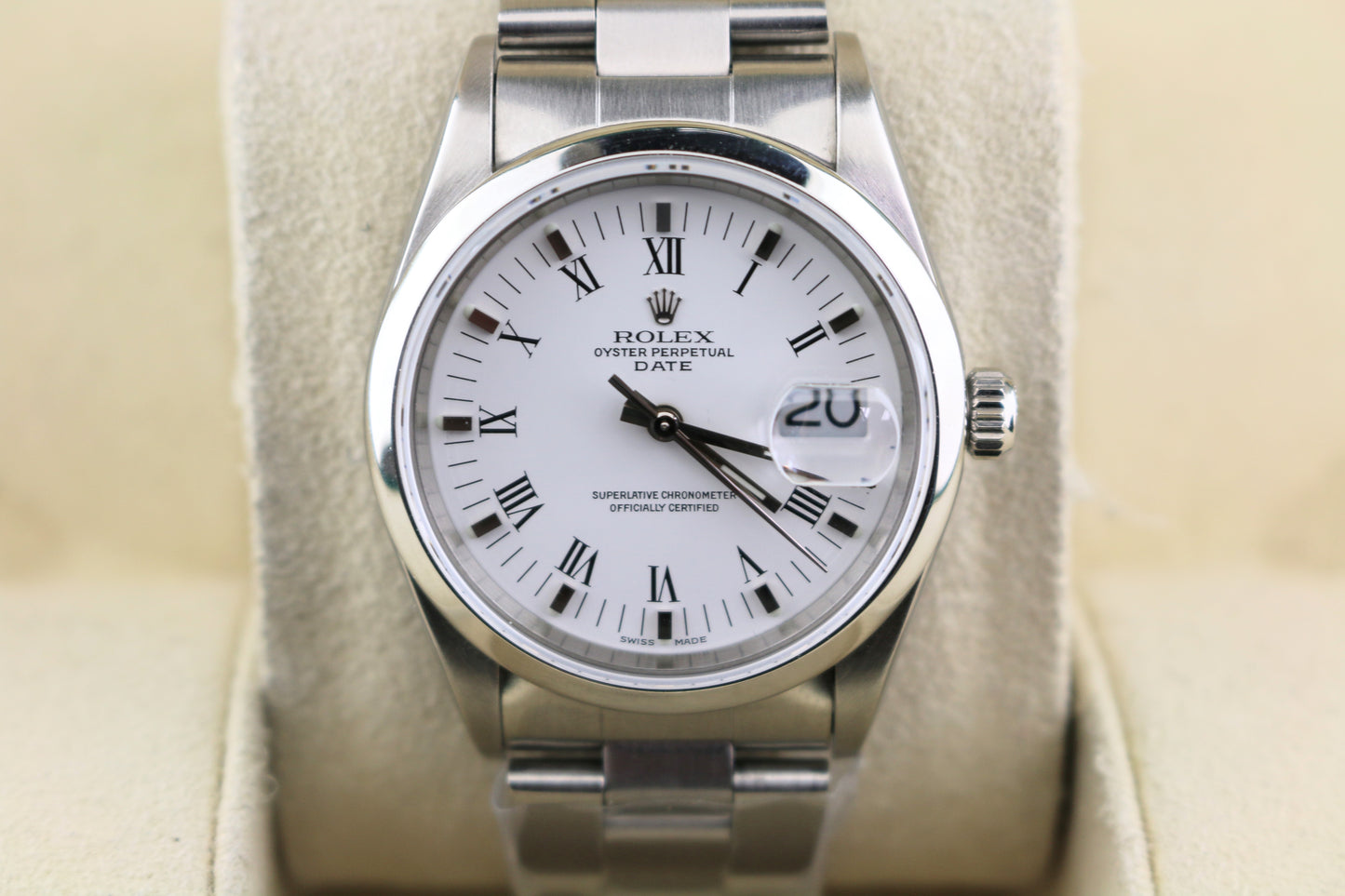 1996 Rolex Date 15200 White Roman Dial SS Oyster No Holes Case No Papers 34mm
