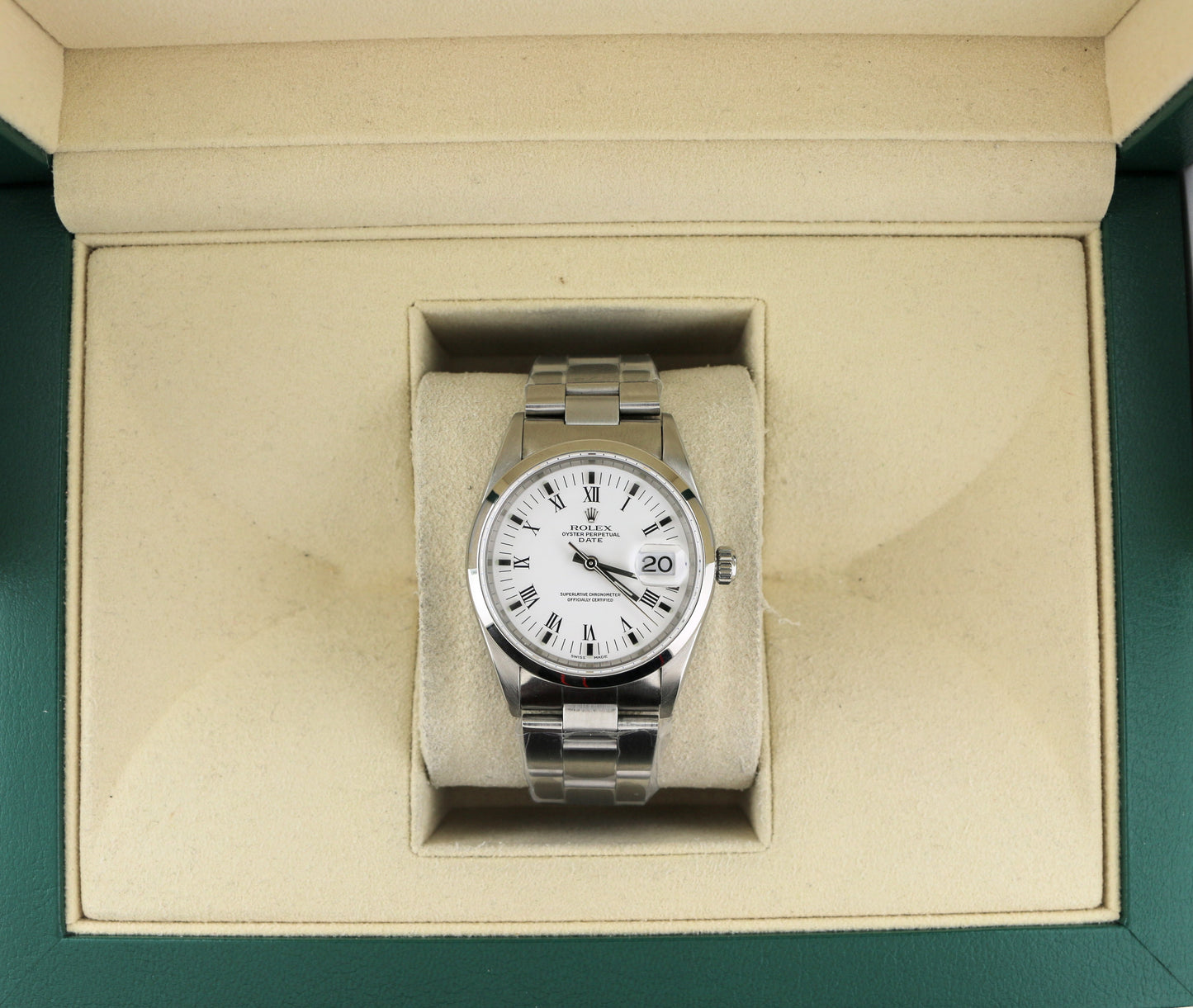 1996 Rolex Date 15200 White Roman Dial SS Oyster No Holes Case No Papers 34mm