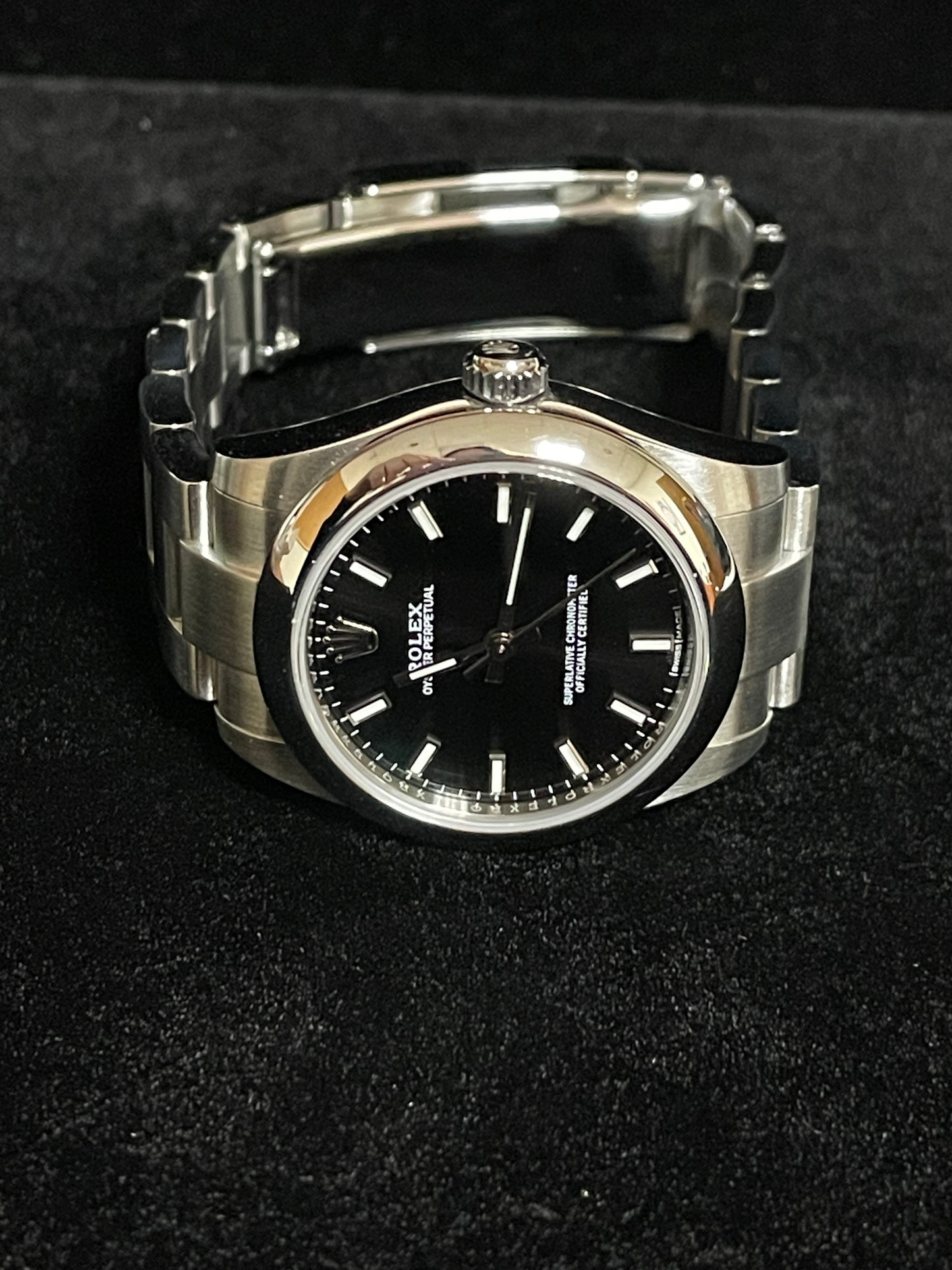 2019 Rolex Oyster Perpetual Midsize 177200 Black Dial SS Oyster With Papers 31mm