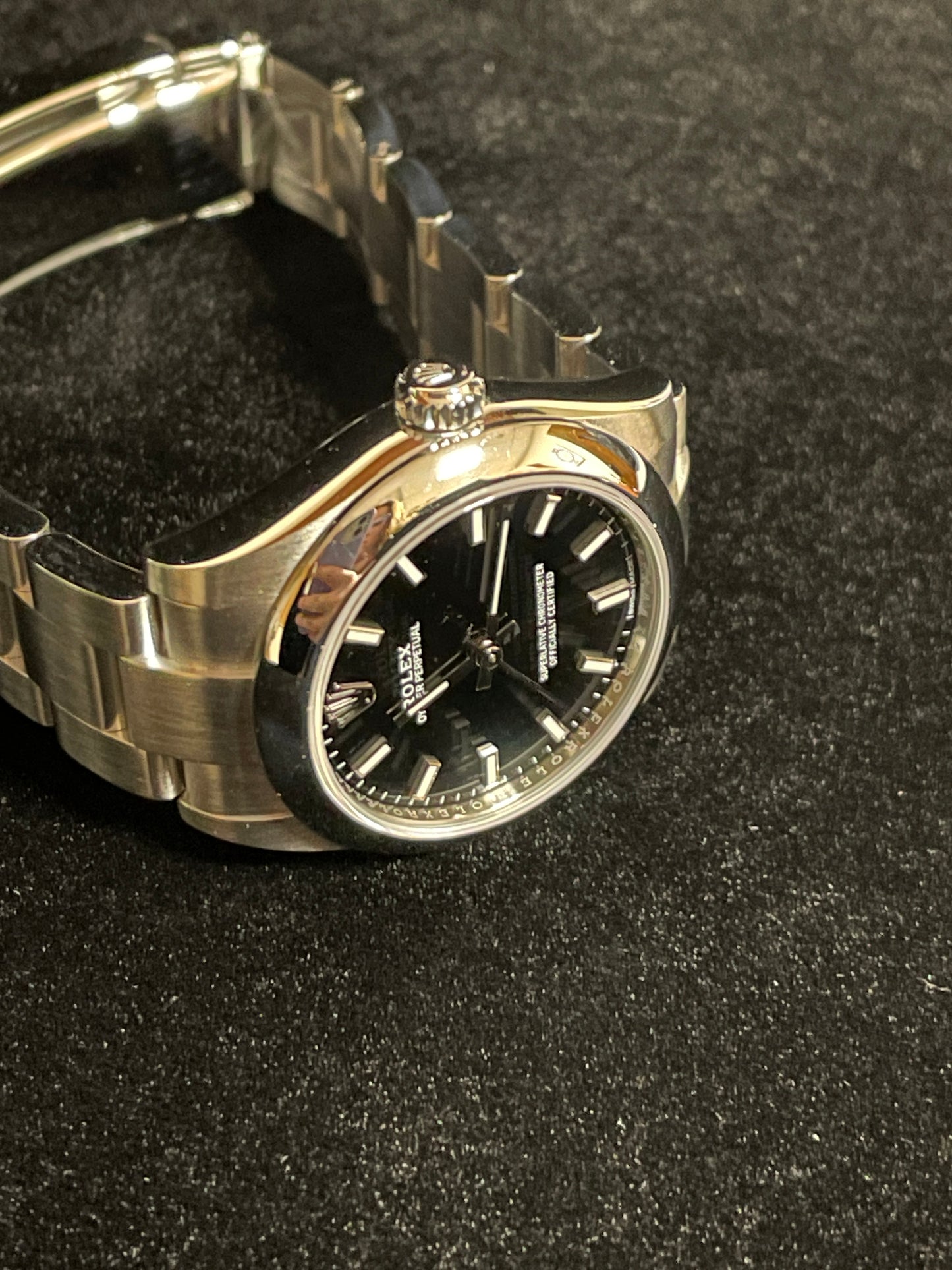 2019 Rolex Oyster Perpetual Midsize 177200 Black Dial SS Oyster With Papers 31mm