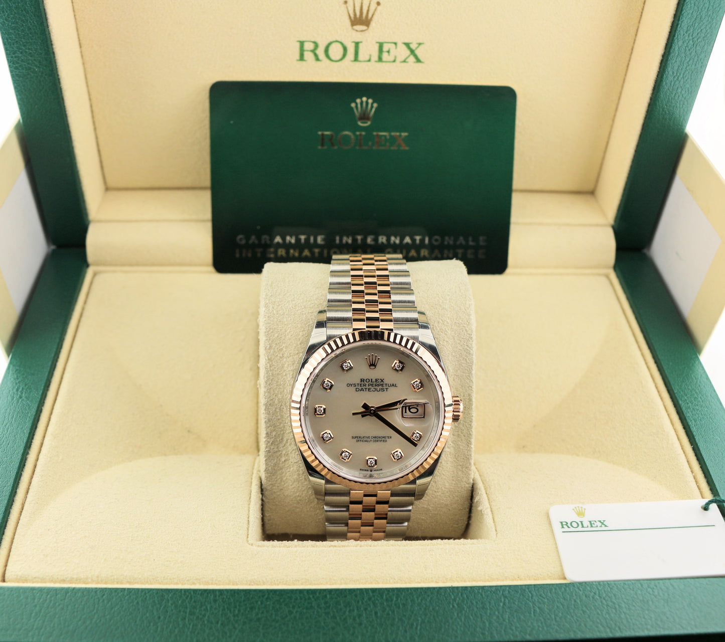 Unworn 2025 Rolex Datejust 126231 White MOP Diamond TT Jubilee Rose W Paper 36mm