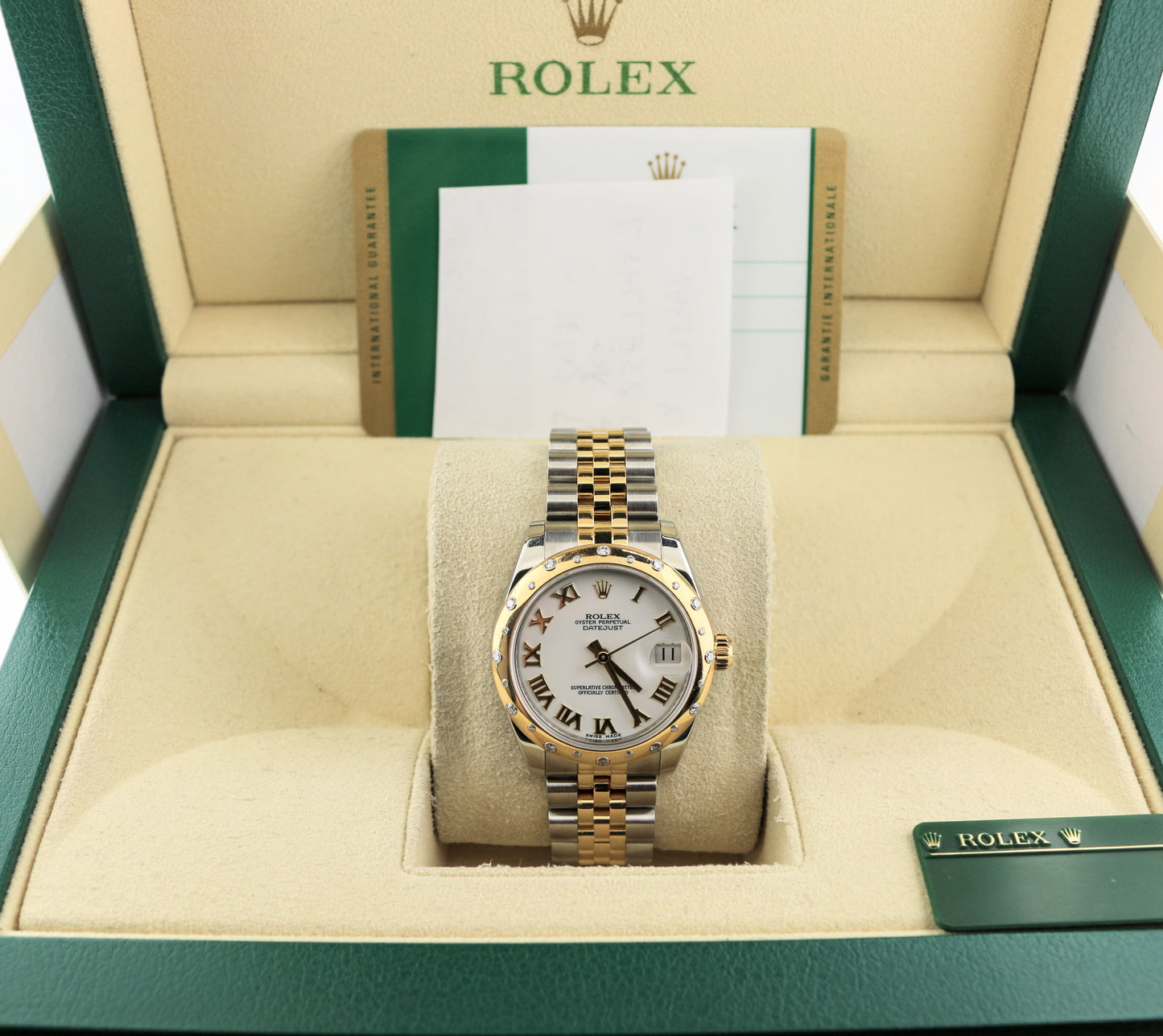 OHA 2014 Rolex Datejust 178343 White Roman Dial Diamond Bezel TT Jubilee Paper 31mm