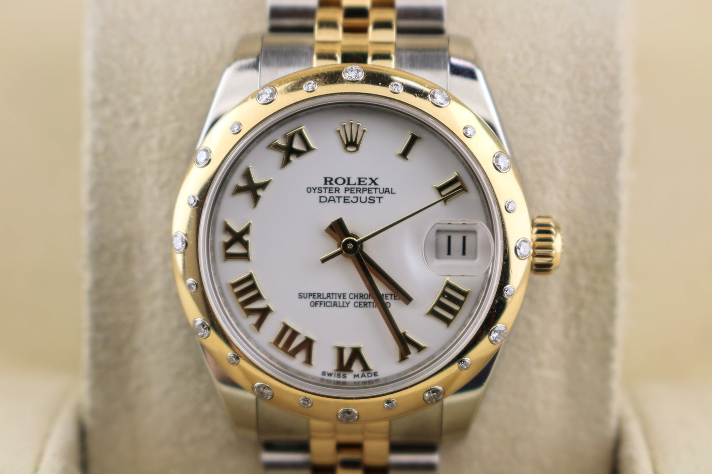 OHA 2014 Rolex Datejust 178343 White Roman Dial Diamond Bezel TT Jubilee Paper 31mm