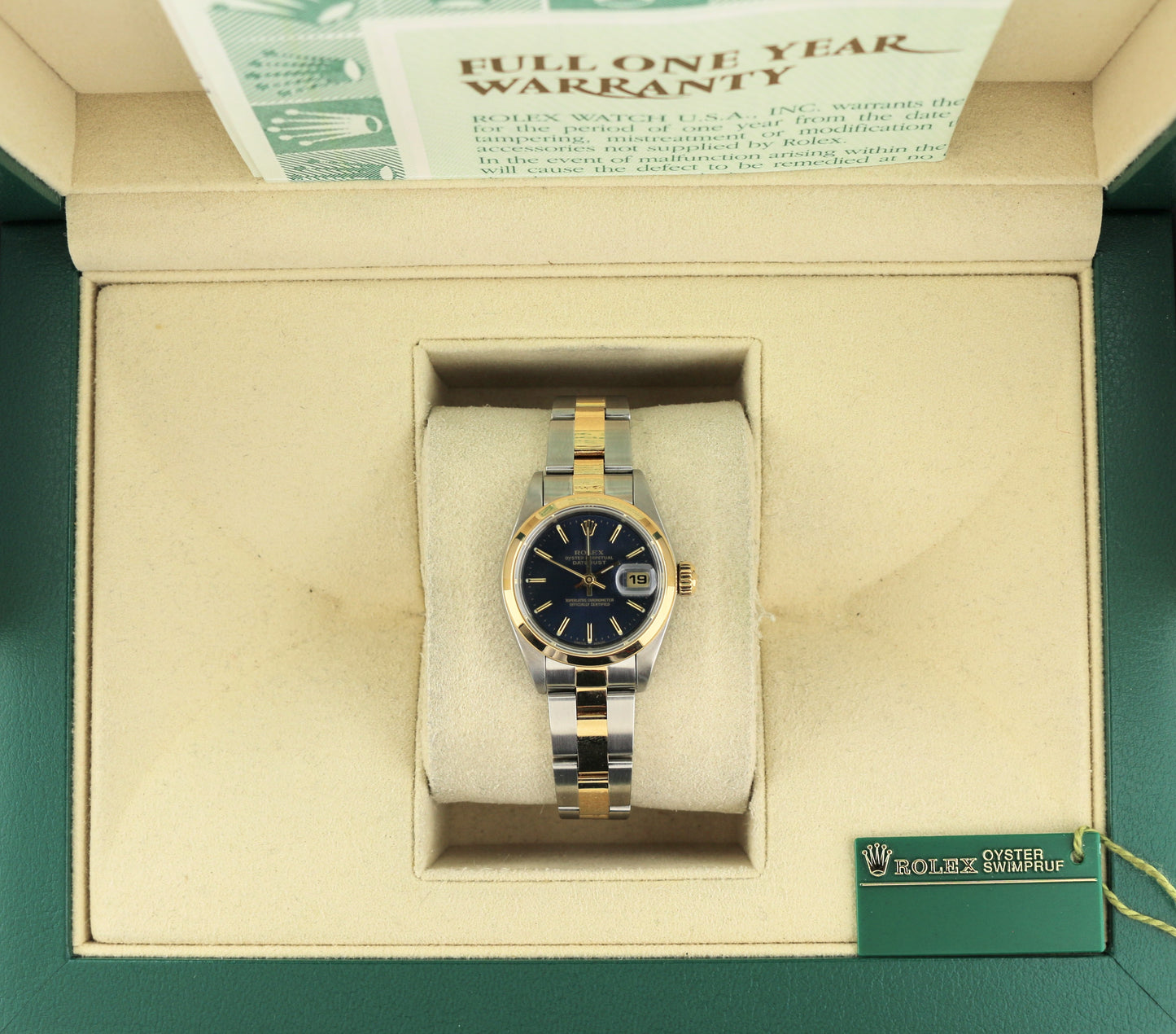 2002 Rolex Ladies Datejust 79163 Blue Dial TT 18kt Oyster With Papers 26mm