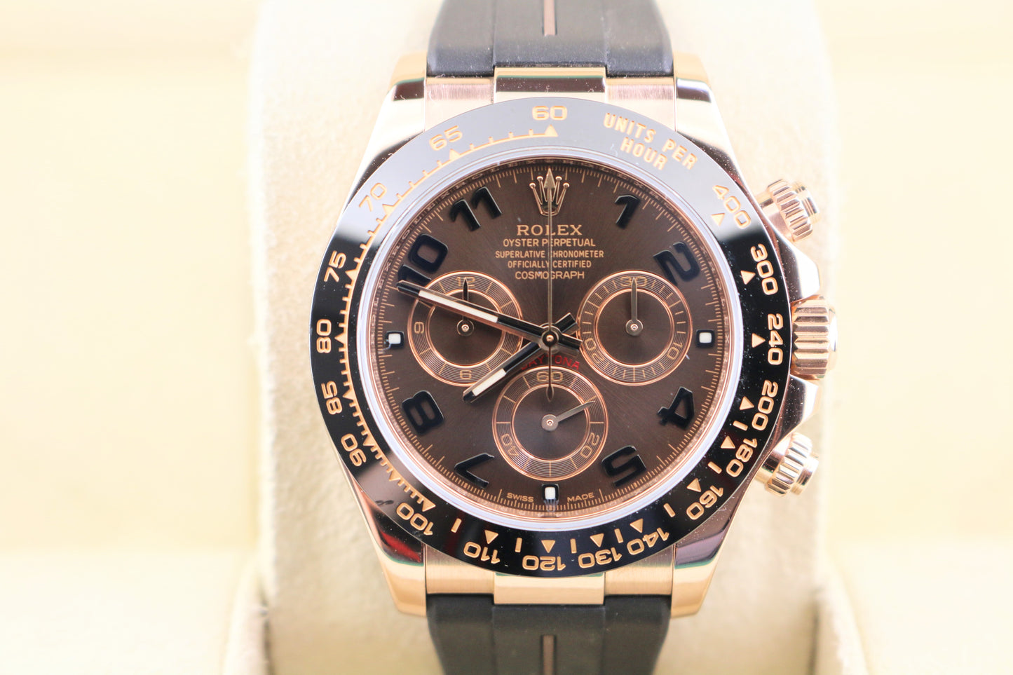 2016 Rolex Daytona 116515 Chocolate Arabic Dial 18kt RG Black RubberB Strap 40mm