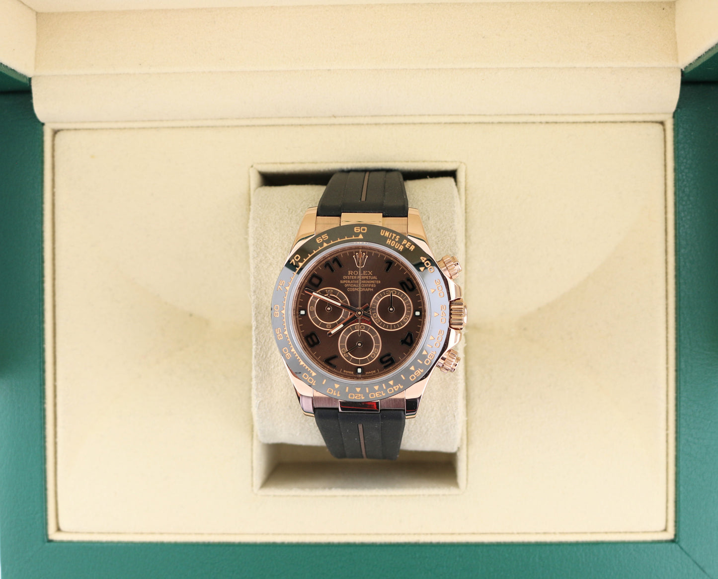2016 Rolex Daytona 116515 Chocolate Arabic Dial 18kt RG Black RubberB Strap 40mm