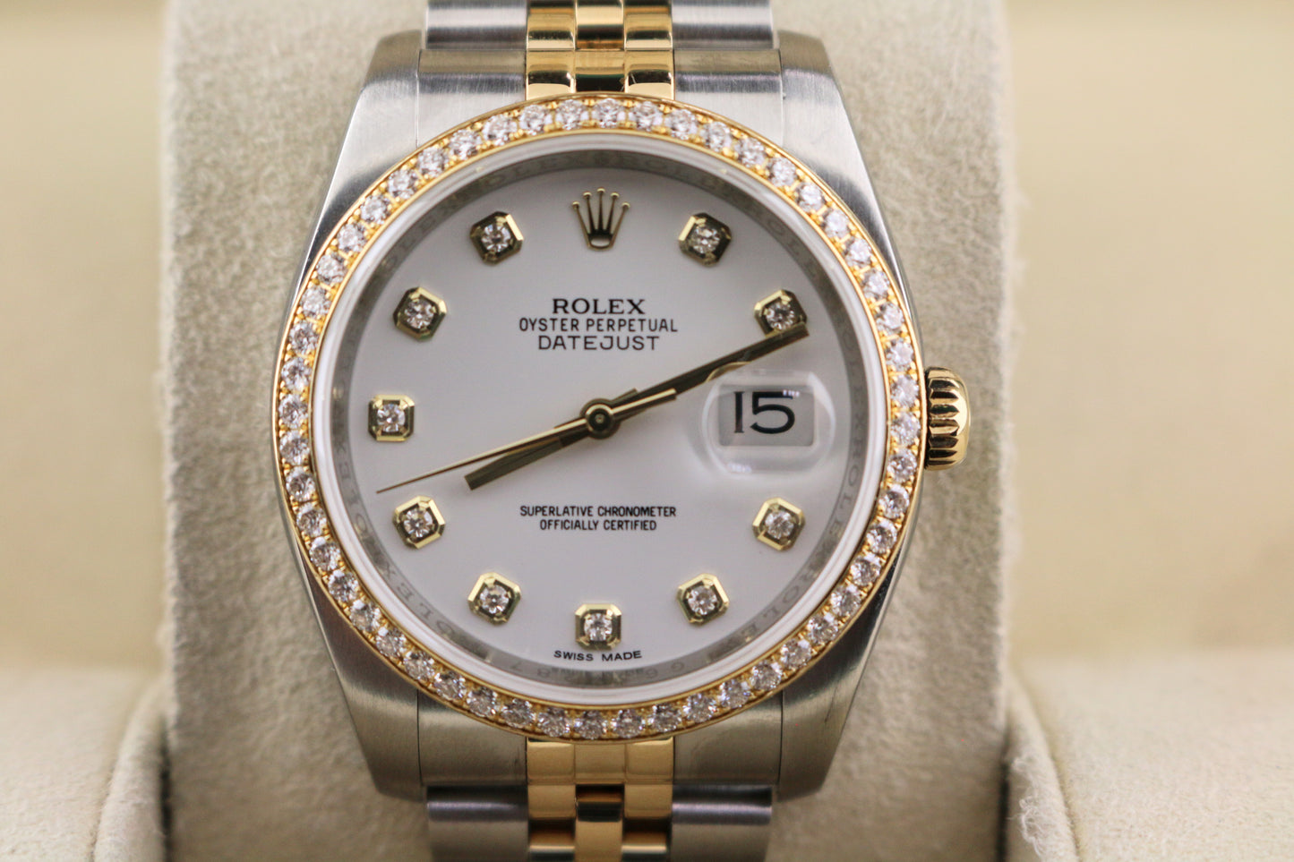 2010 Rolex Datejust 116243 White Diamond Dial and Bezel TT Jubilee No Paper 36mm