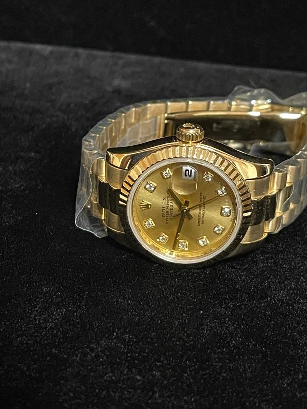 2010 Rolex Ladies Datejust 179138 Champagne Diamond Dial 18kt President 26mm
