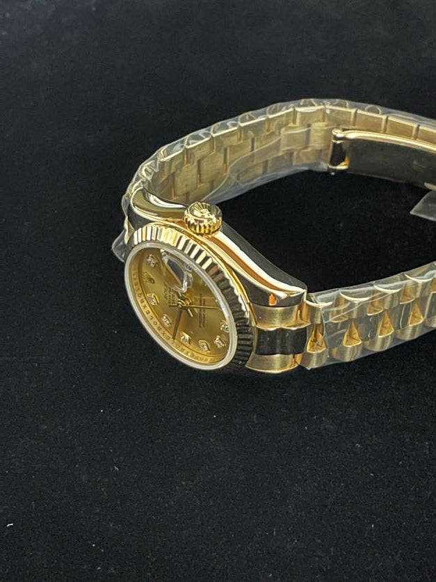 2010 Rolex Ladies Datejust 179138 Champagne Diamond Dial 18kt President 26mm