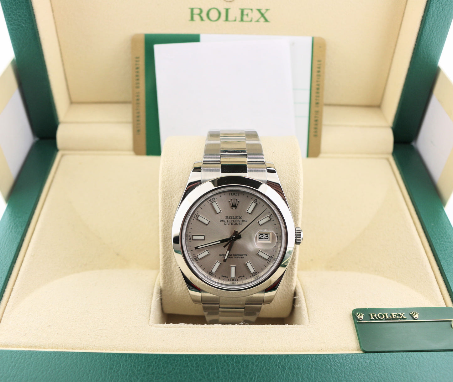 OHA 2015 Rolex Datejust 116300 Silver Stick Dial SS Oyster With Papers 41mm