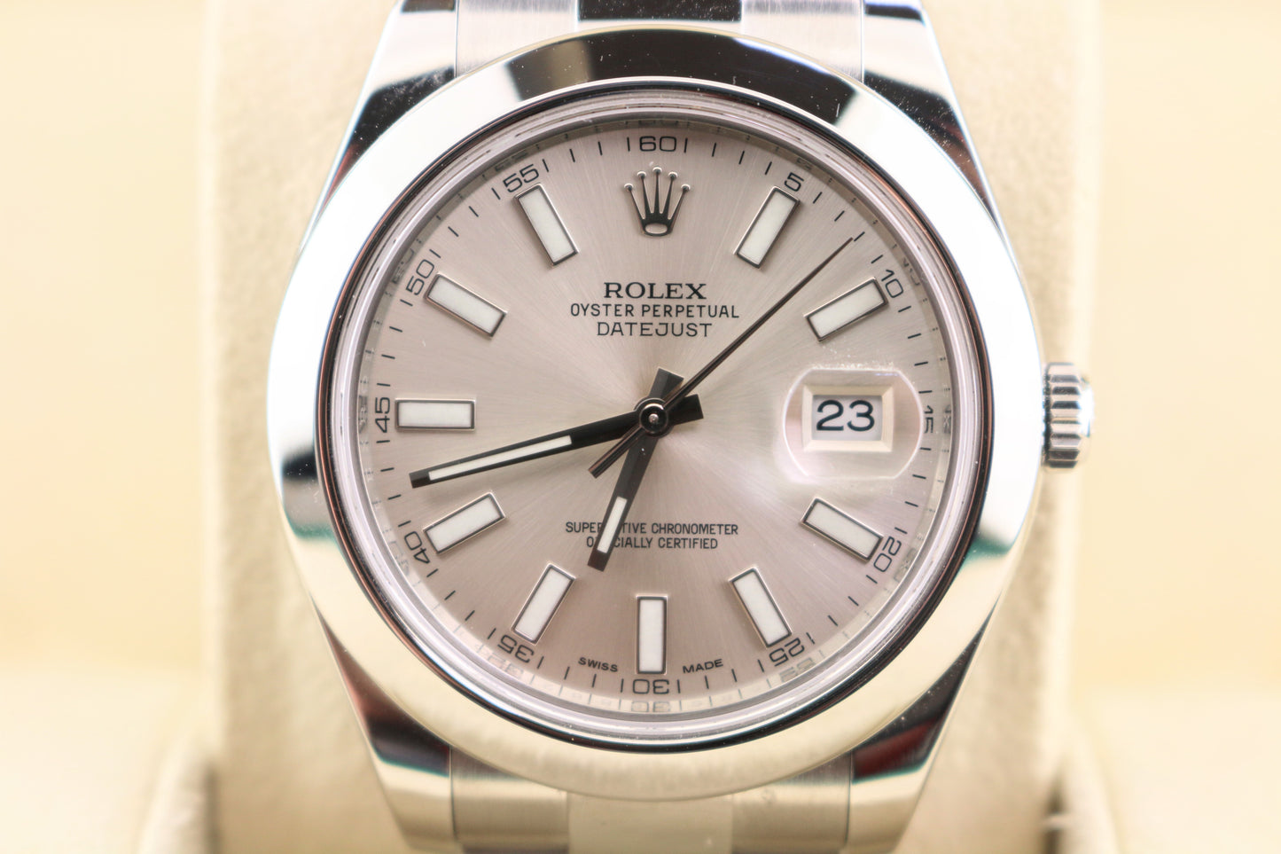 OHA 2015 Rolex Datejust 116300 Silver Stick Dial SS Oyster With Papers 41mm