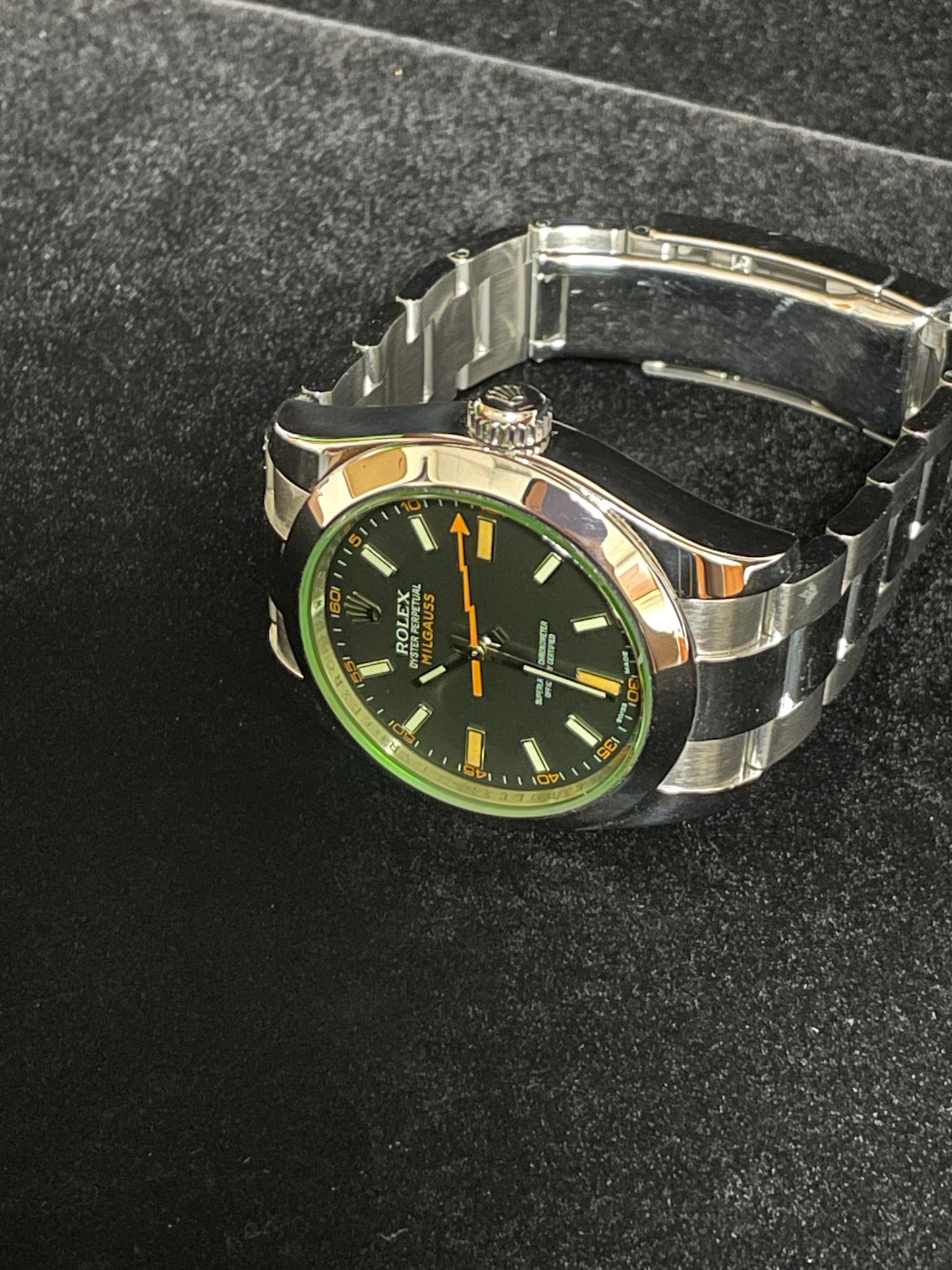 2008 Rolex Milgauss 116400GV Black Dial Green Crystal SS Oyster No Papers 40mm