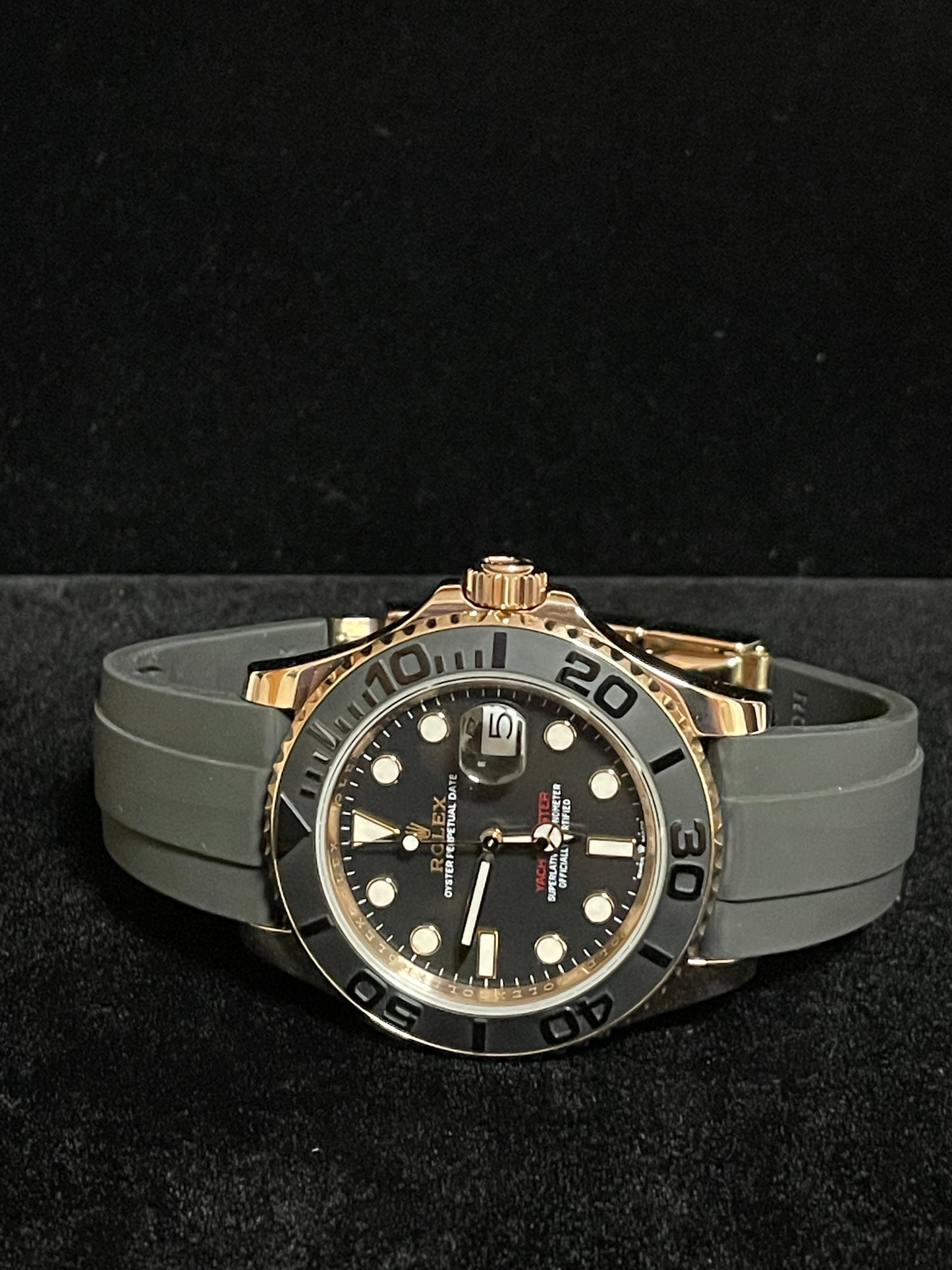 2019 Rolex Yacht-Master 126655 Black Dial OysterFlex 18kt RG With Papers 40mm