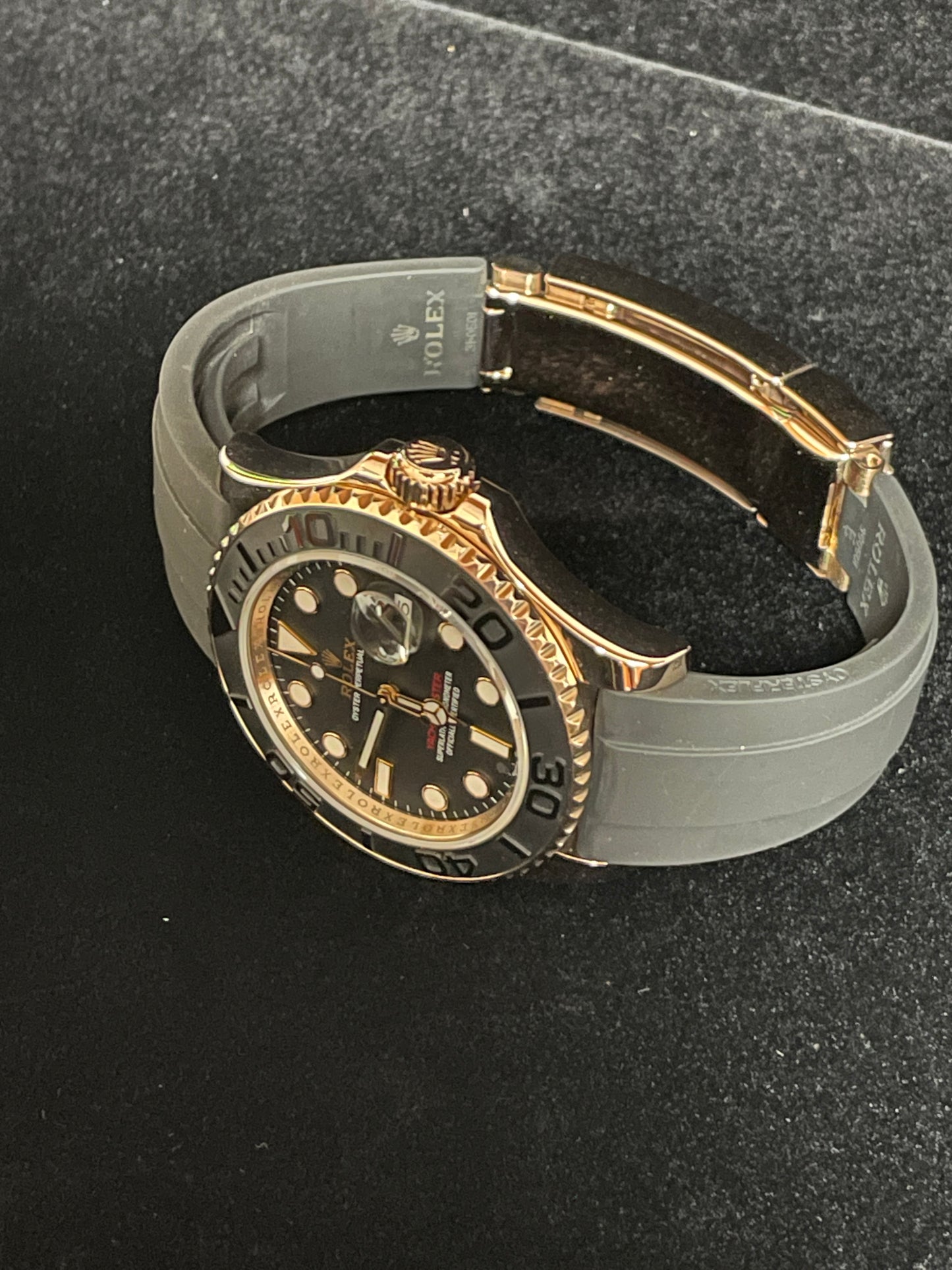 2019 Rolex Yacht-Master 126655 Black Dial OysterFlex 18kt RG With Papers 40mm