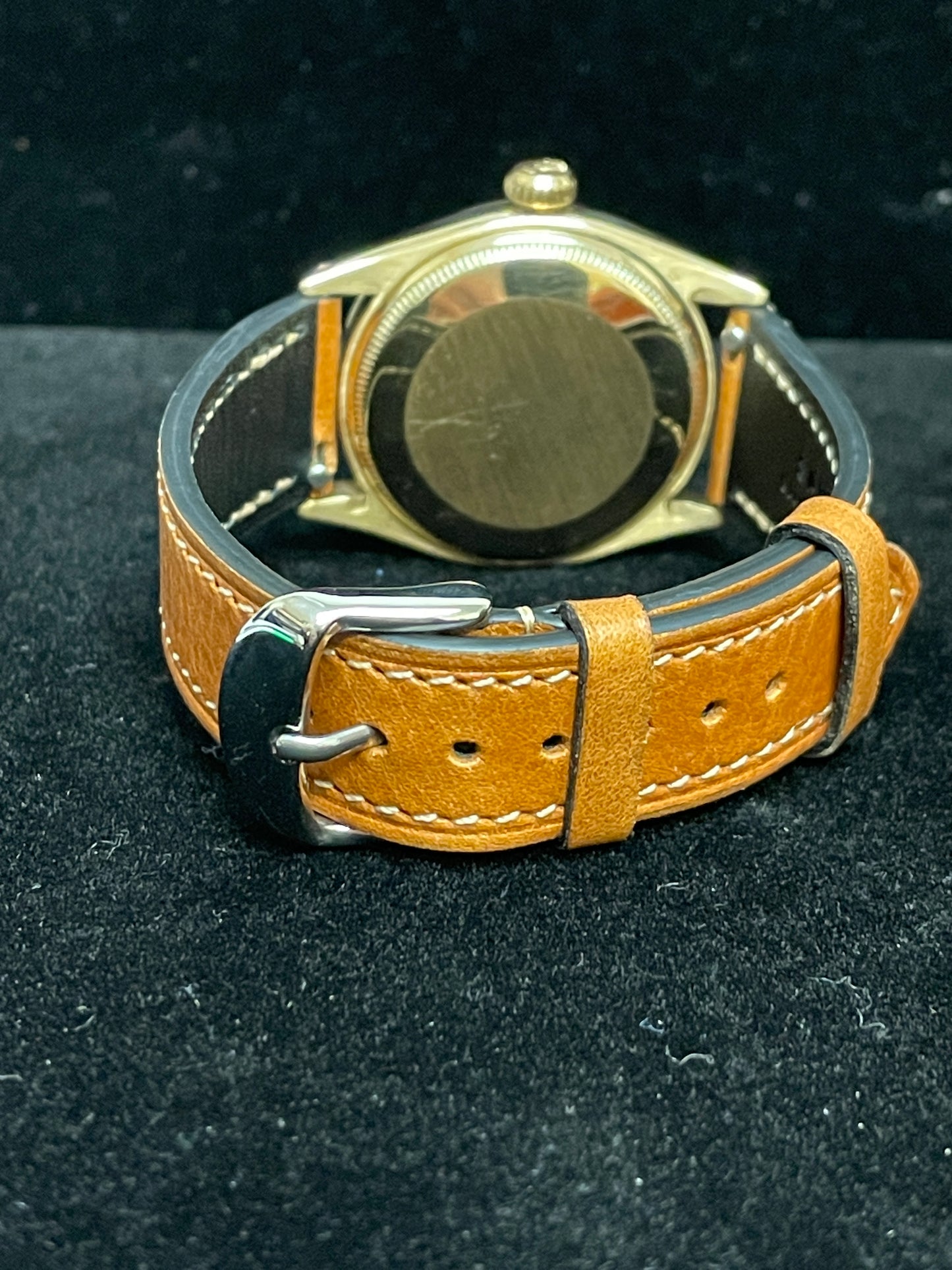 1963 Rolex Oyster Perpetual 14k 6285 Honeycomb Dial Leather Strap with Tags 34mm