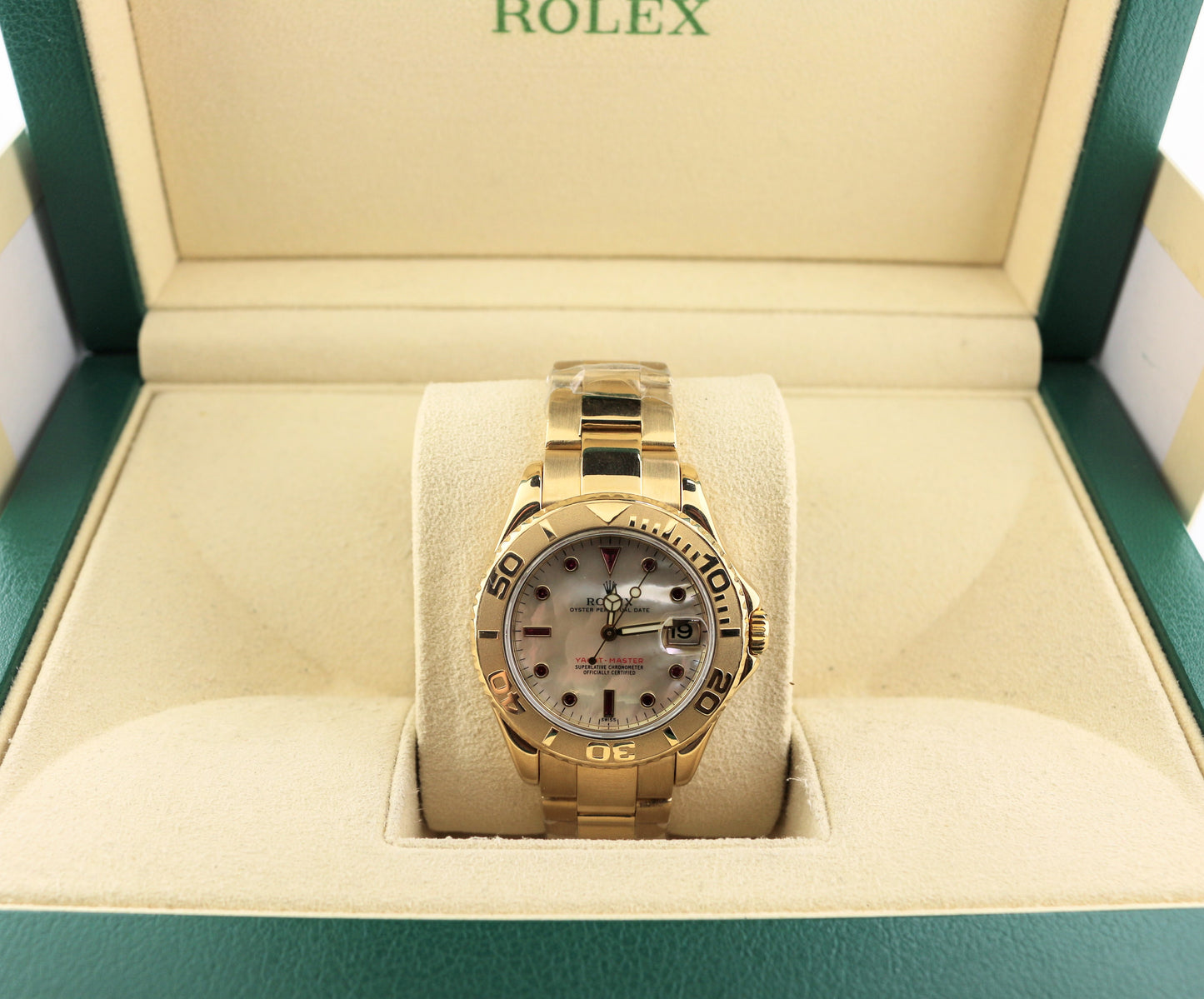1997 Rolex Yacht-Master 168628 Ruby MOP Dial YG 18kt Oyster No Papers 35mm