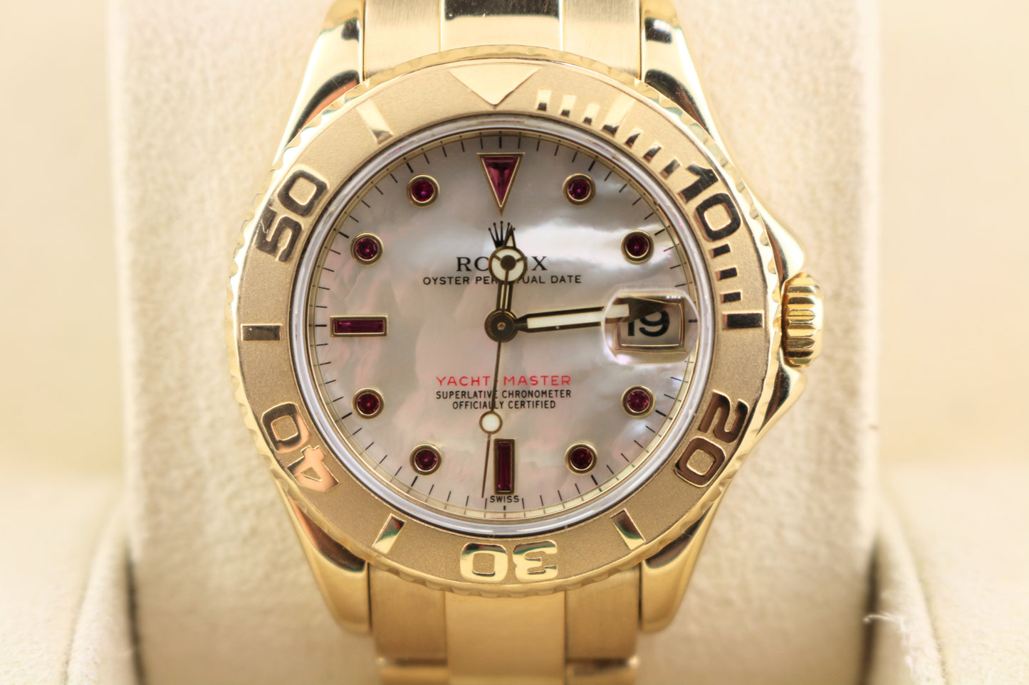 1997 Rolex Yacht-Master 168628 Ruby MOP Dial YG 18kt Oyster No Papers 35mm