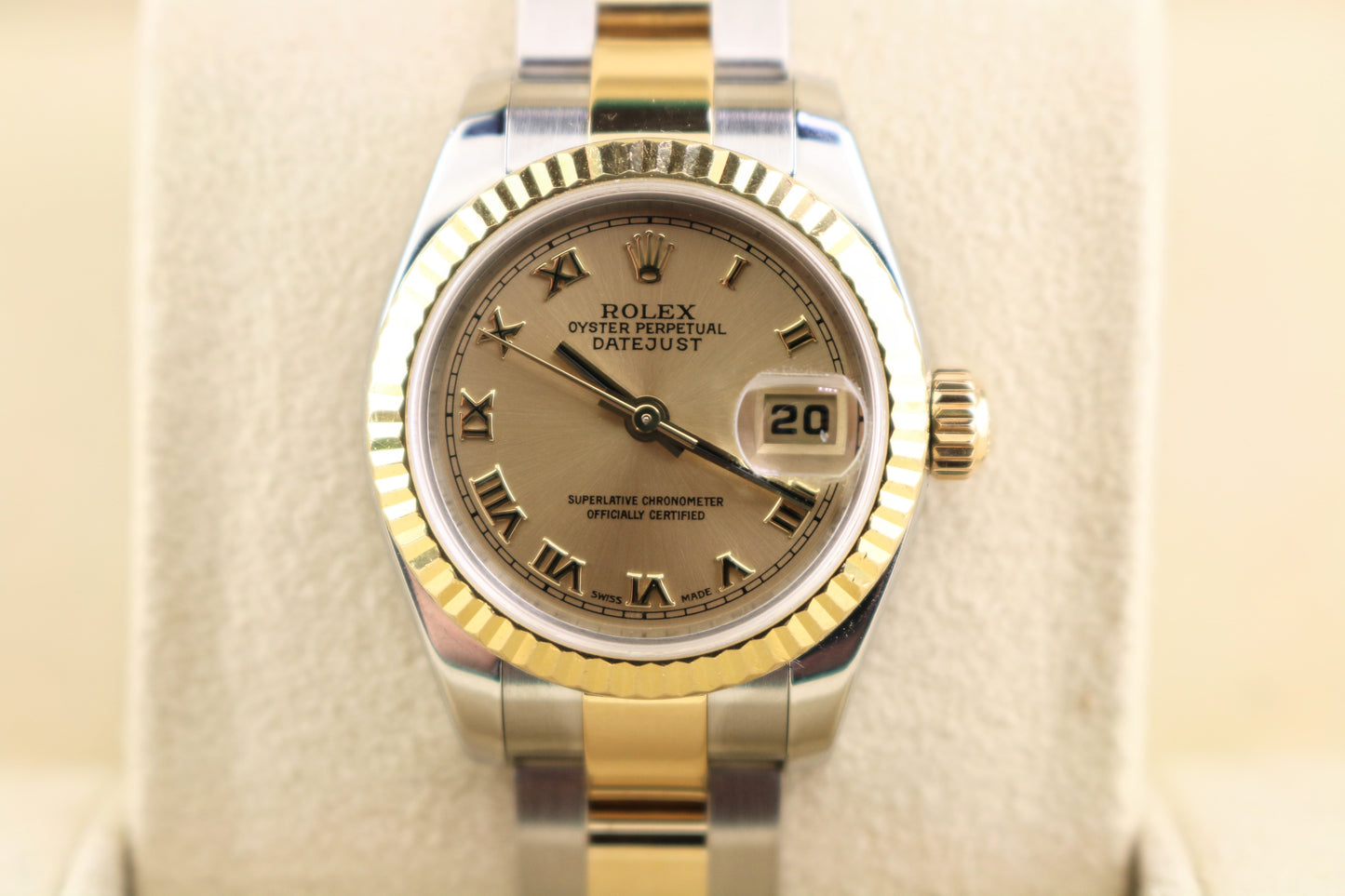 2010 Rolex Ladies Datejust 179173 Champagne Roman Dial TT Oyster W/ Papers 26mm