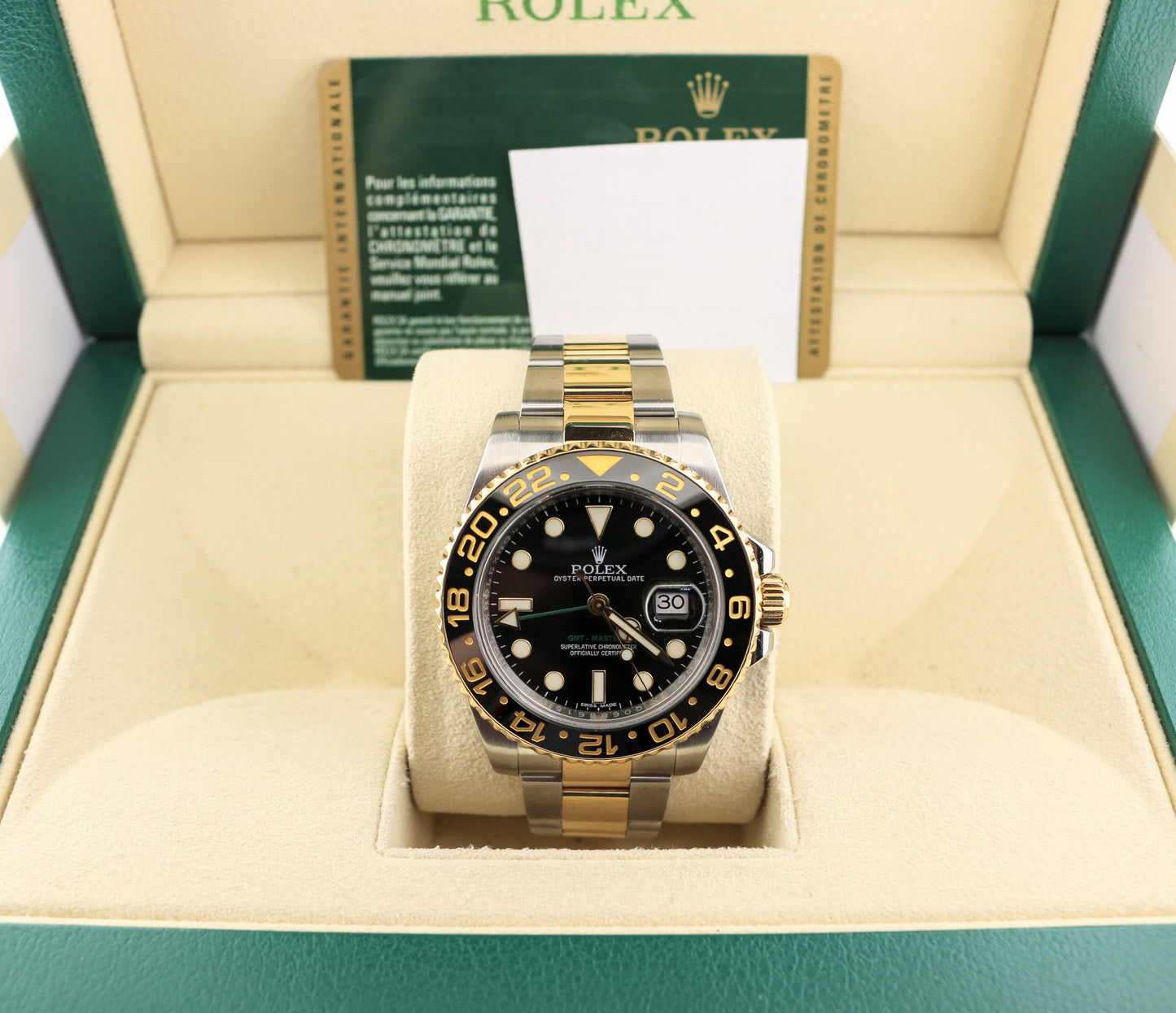 2016 Rolex GMT-Master II 116713LN Black Dial TT 18kt Oyster With Papers 40mm