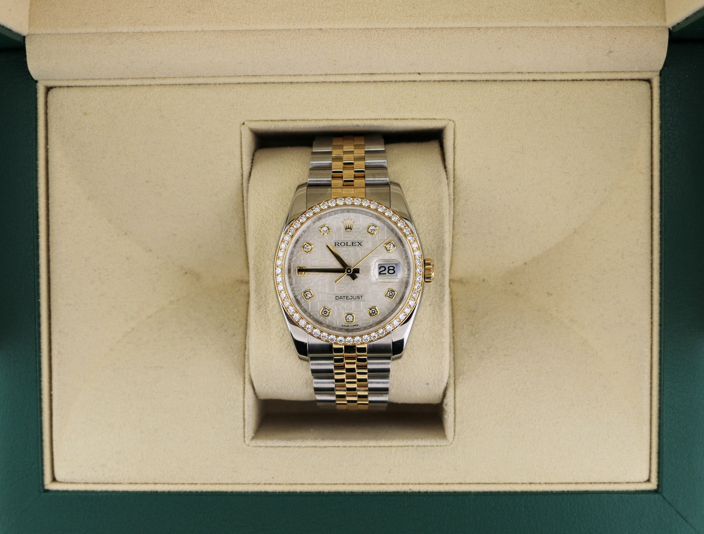 OH 2017 Rolex Datejust 116243 Silver Jubilee Diamond Dial and Bezel TT Jubilee 36mm