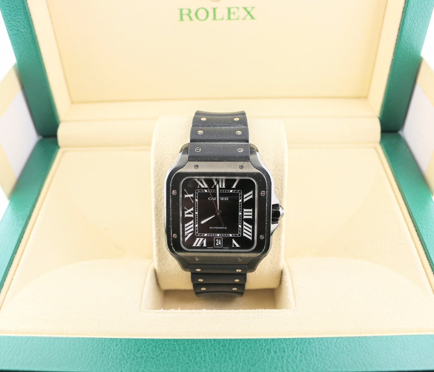 Cartier Santos WSSA0039 Black Roman Dial Black Rubber Strap No Papers 39.8mm