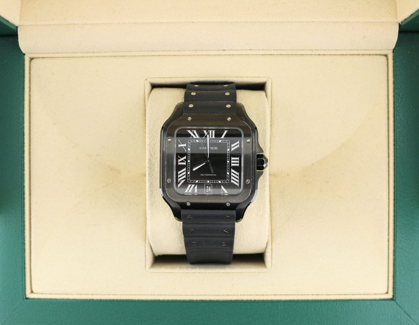 Cartier Santos WSSA0039 Black Roman Dial Black Rubber Strap No Papers 39.8mm