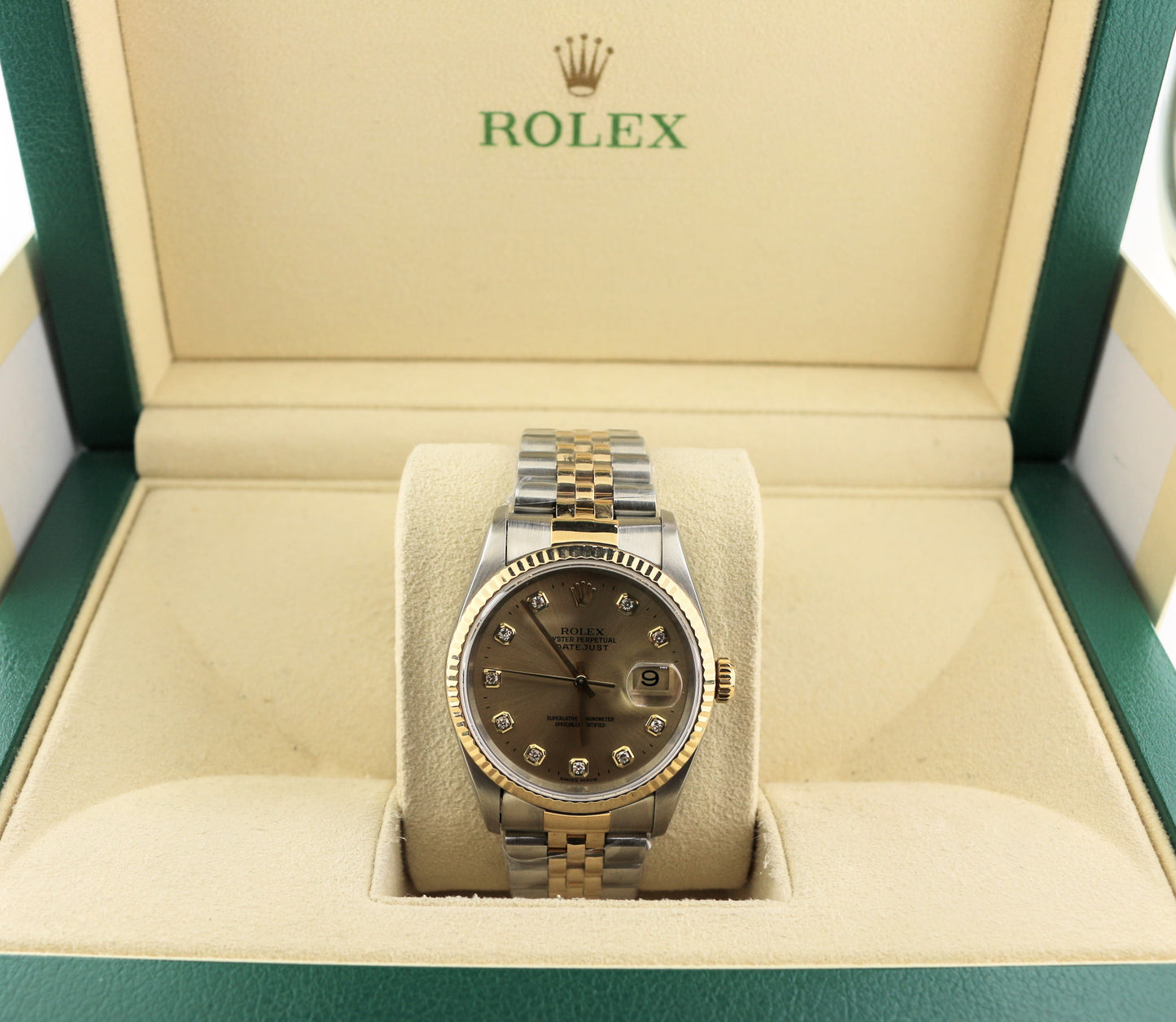 1996 Rolex Datejust 16233 Champagne Diamond Dial No Holes TT 18kt Jubilee 36mm