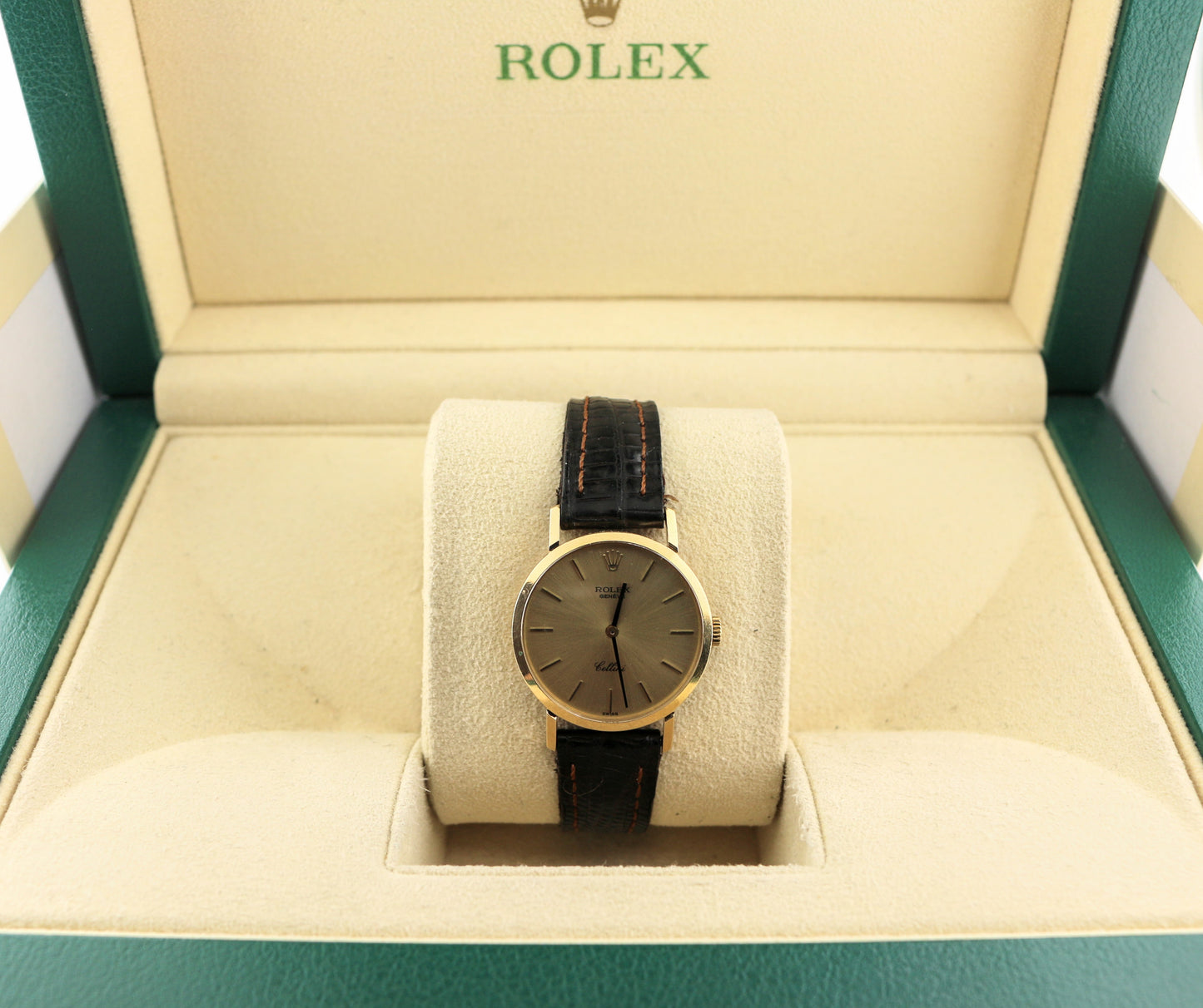 1976 Rolex Ladies Cellini Champagne Dial 18kt YG Leather Strap No Papers 26mm