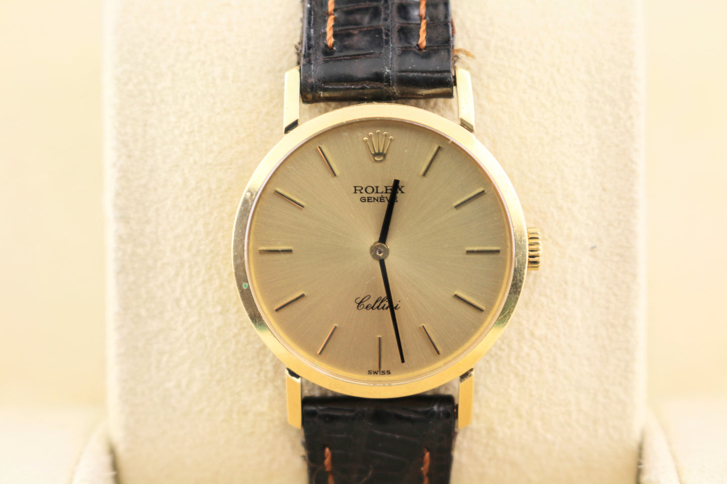 1976 Rolex Ladies Cellini Champagne Dial 18kt YG Leather Strap No Papers 26mm