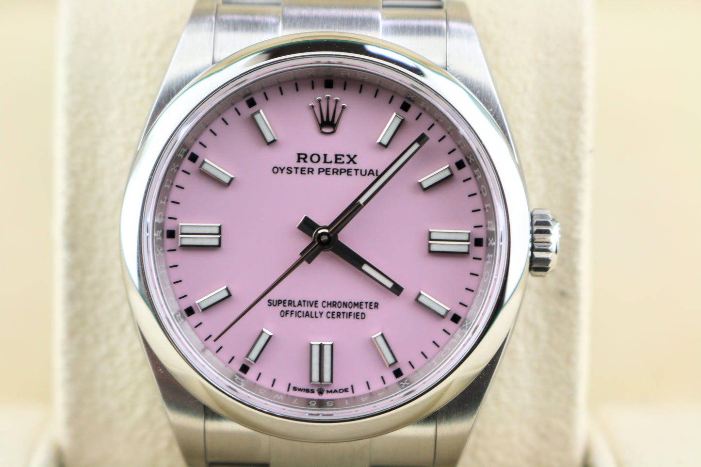 2023 Rolex Oyster Perpetual 126000 Candy Pink Stick SS Oyster With Papers 36mm