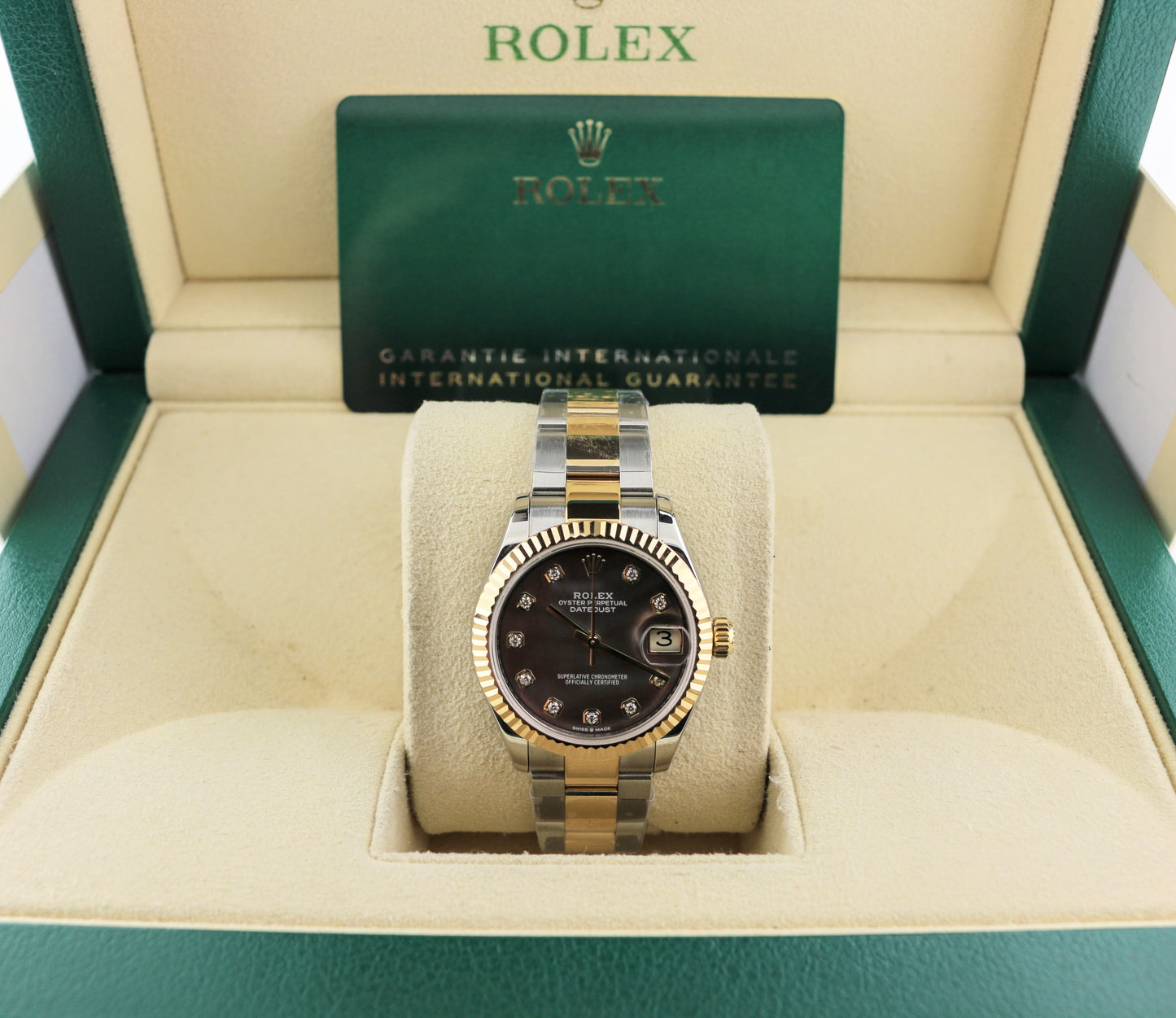 OHA 2020 Rolex Datejust 278273 Midsize Tahitian MOP Diamond TT Oyster W Papers 31mm