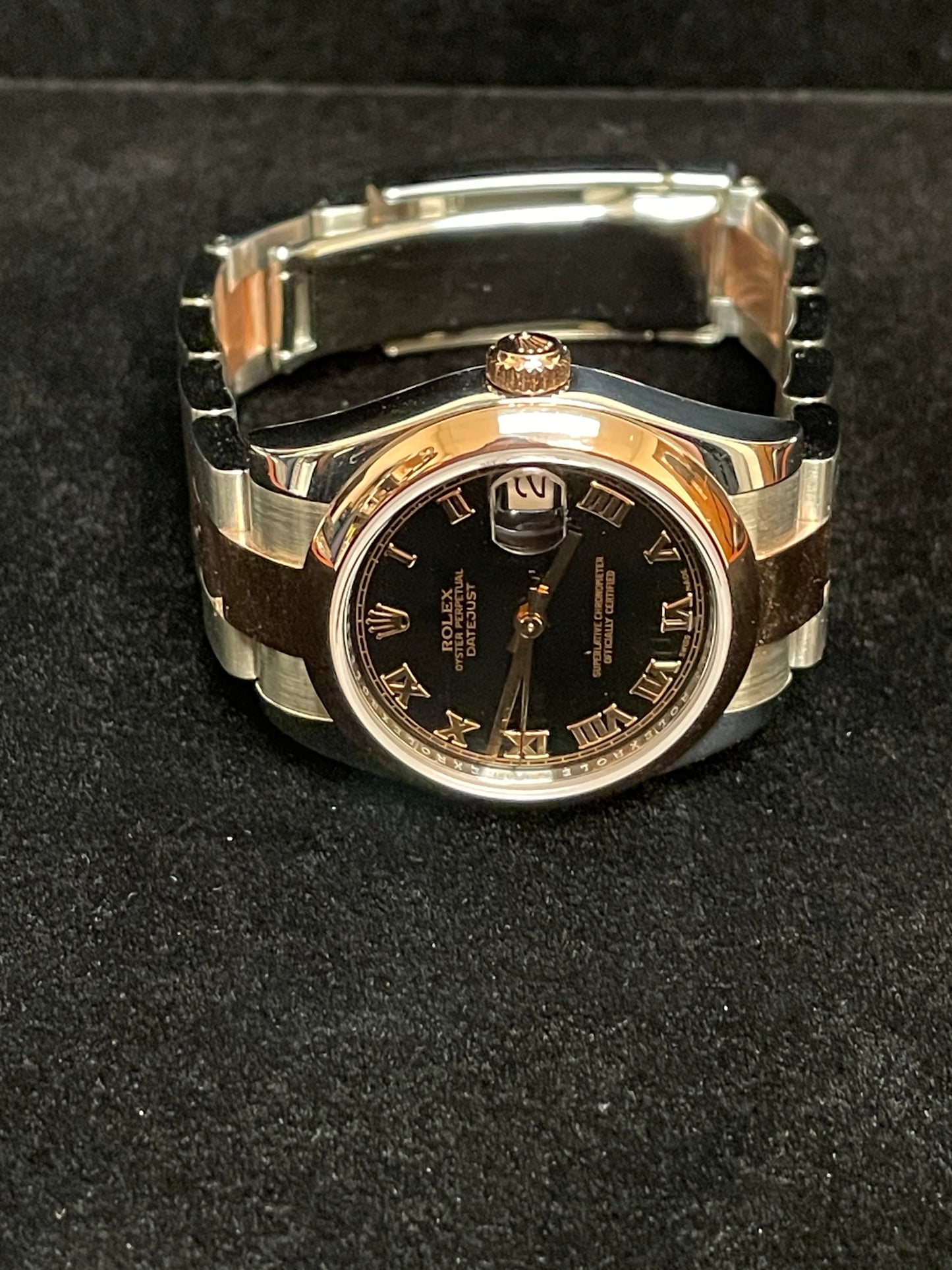 2014 Rolex Datejust Midsize 178241 Black Roman TT 18kt Oyster Rose W Papers 31mm
