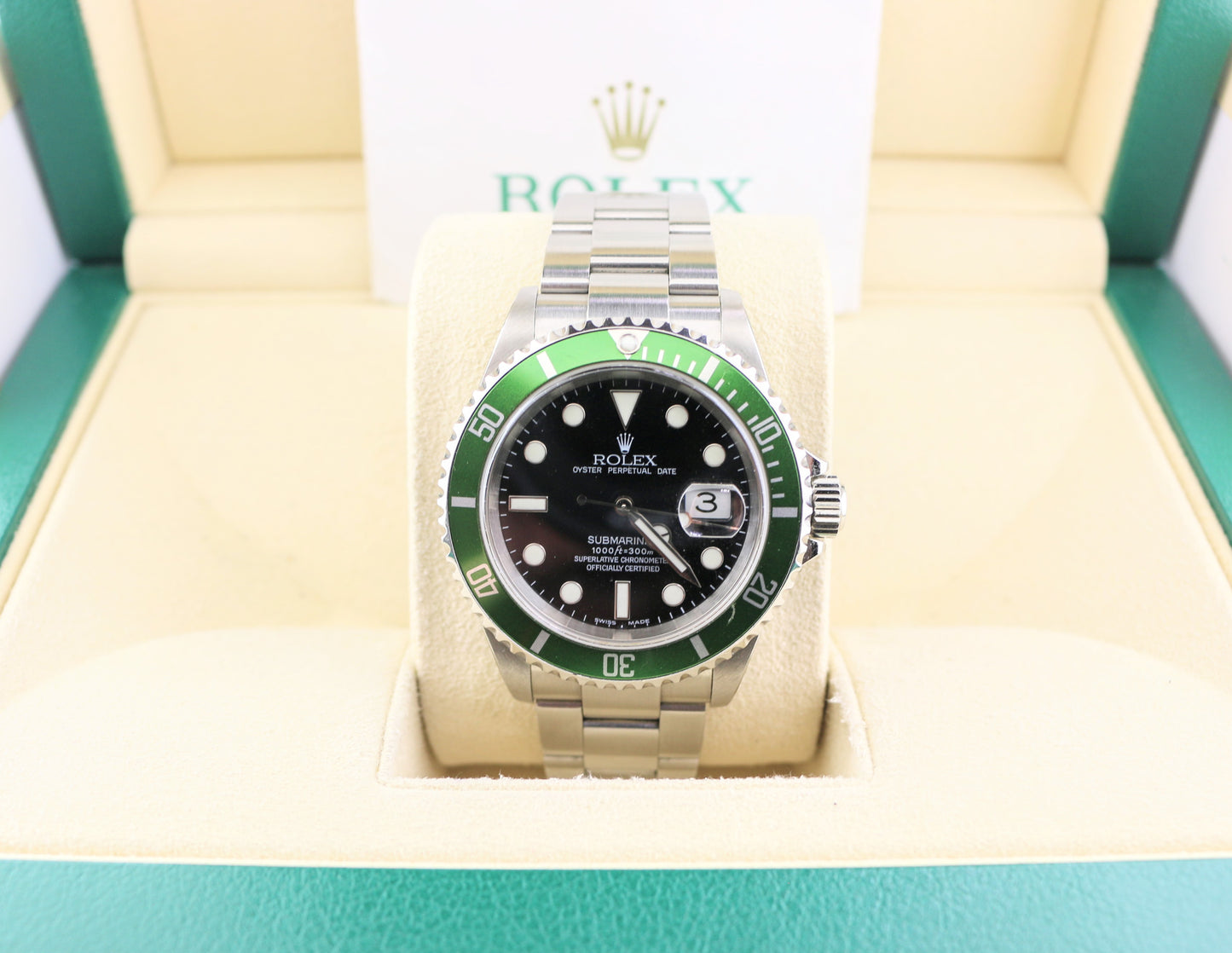 2004 Rolex Submariner Kermit 16610LV Black Dial Flat 4 SS Oyster W/ Papers 40mm