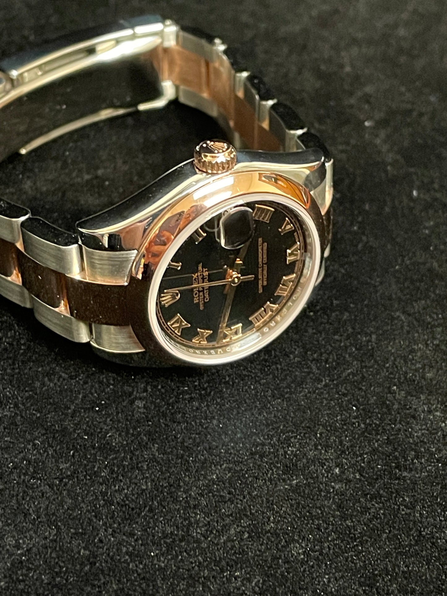 2014 Rolex Datejust Midsize 178241 Black Roman TT 18kt Oyster Rose W Papers 31mm