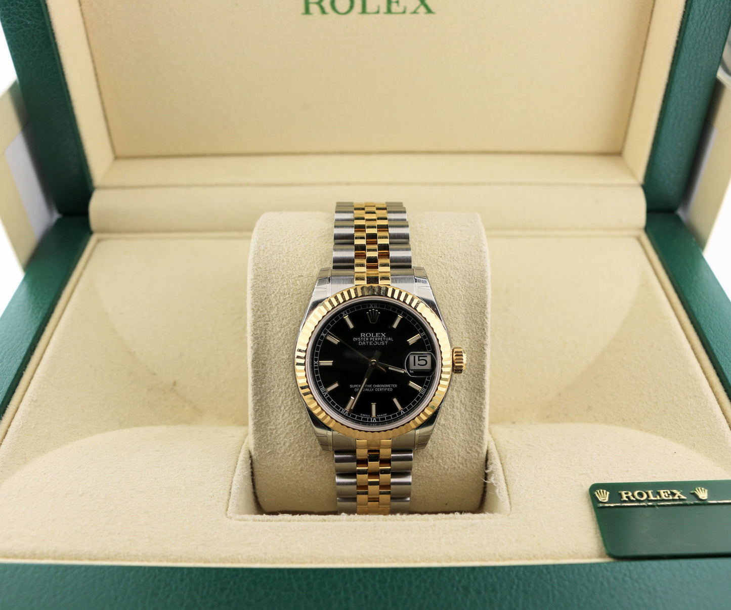 NOS 2013 Rolex Midsize Datejust 178273 Black Dial Stickered TT 18kt Jubilee 31mm