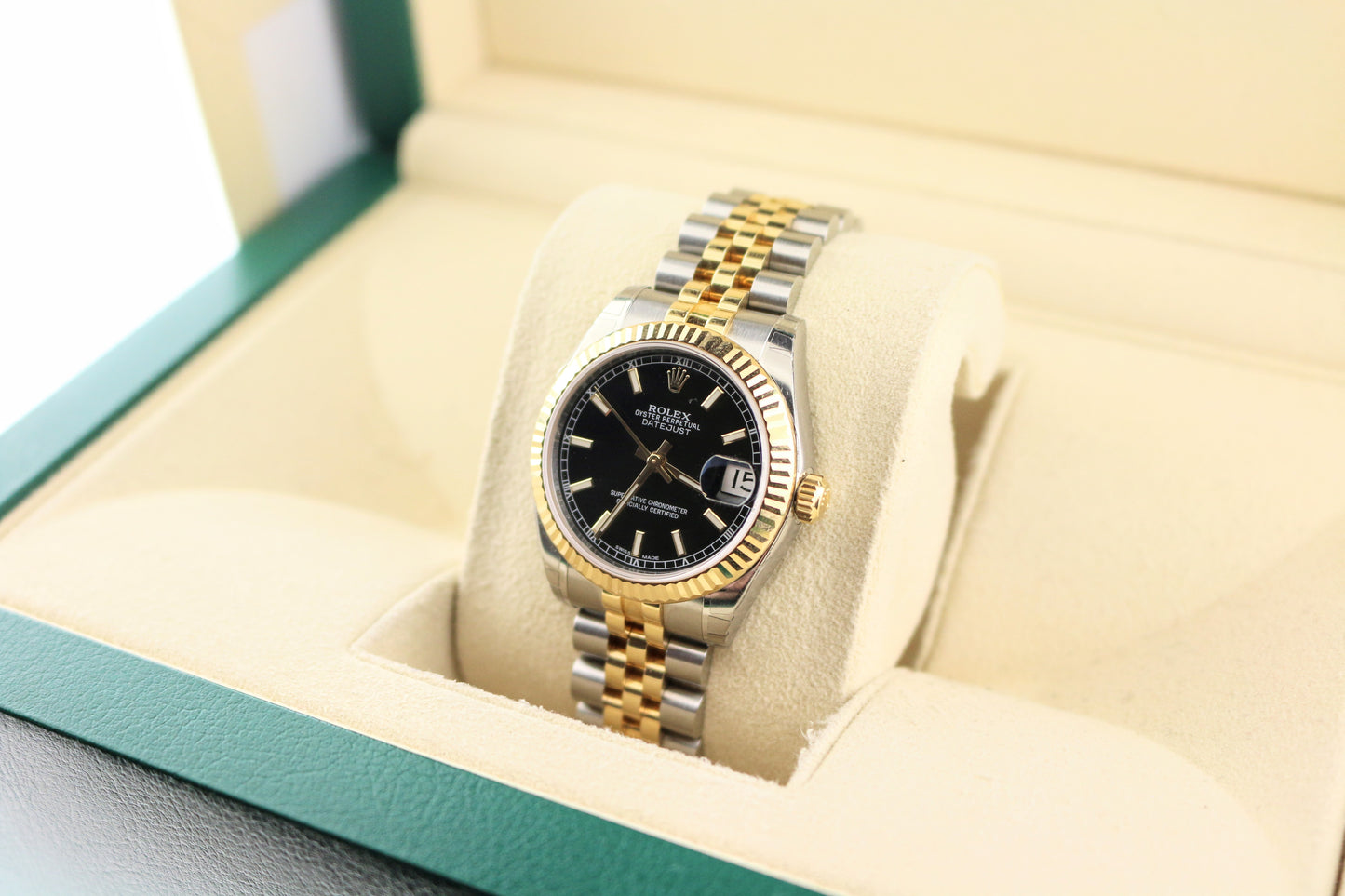NOS 2013 Rolex Midsize Datejust 178273 Black Dial Stickered TT 18kt Jubilee 31mm