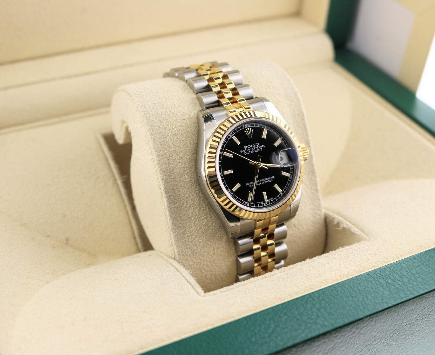NOS 2013 Rolex Midsize Datejust 178273 Black Dial Stickered TT 18kt Jubilee 31mm