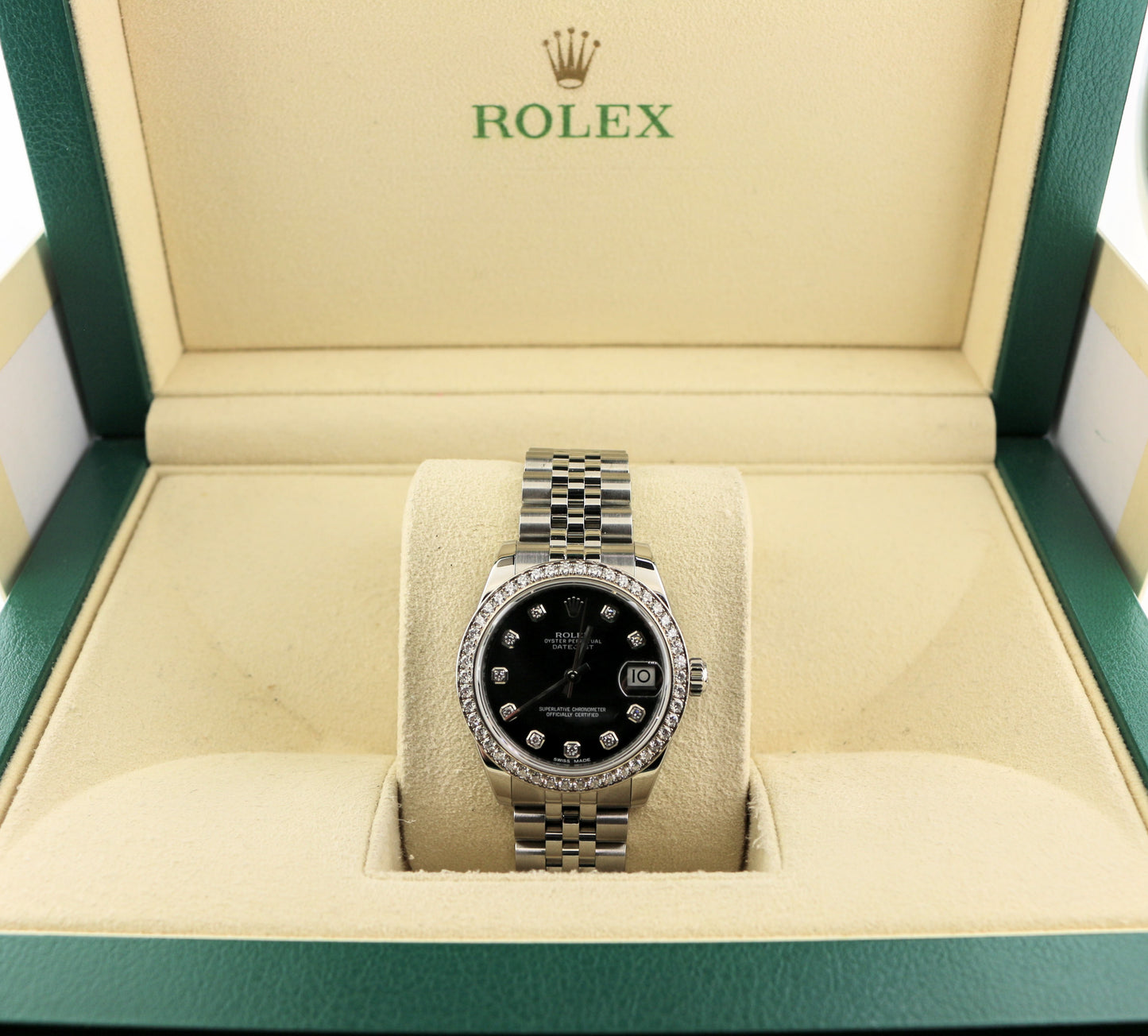 2017 Rolex Datejust 178384 Black Diamond Dial and Bezel SS Jubilee No Paper 31mm